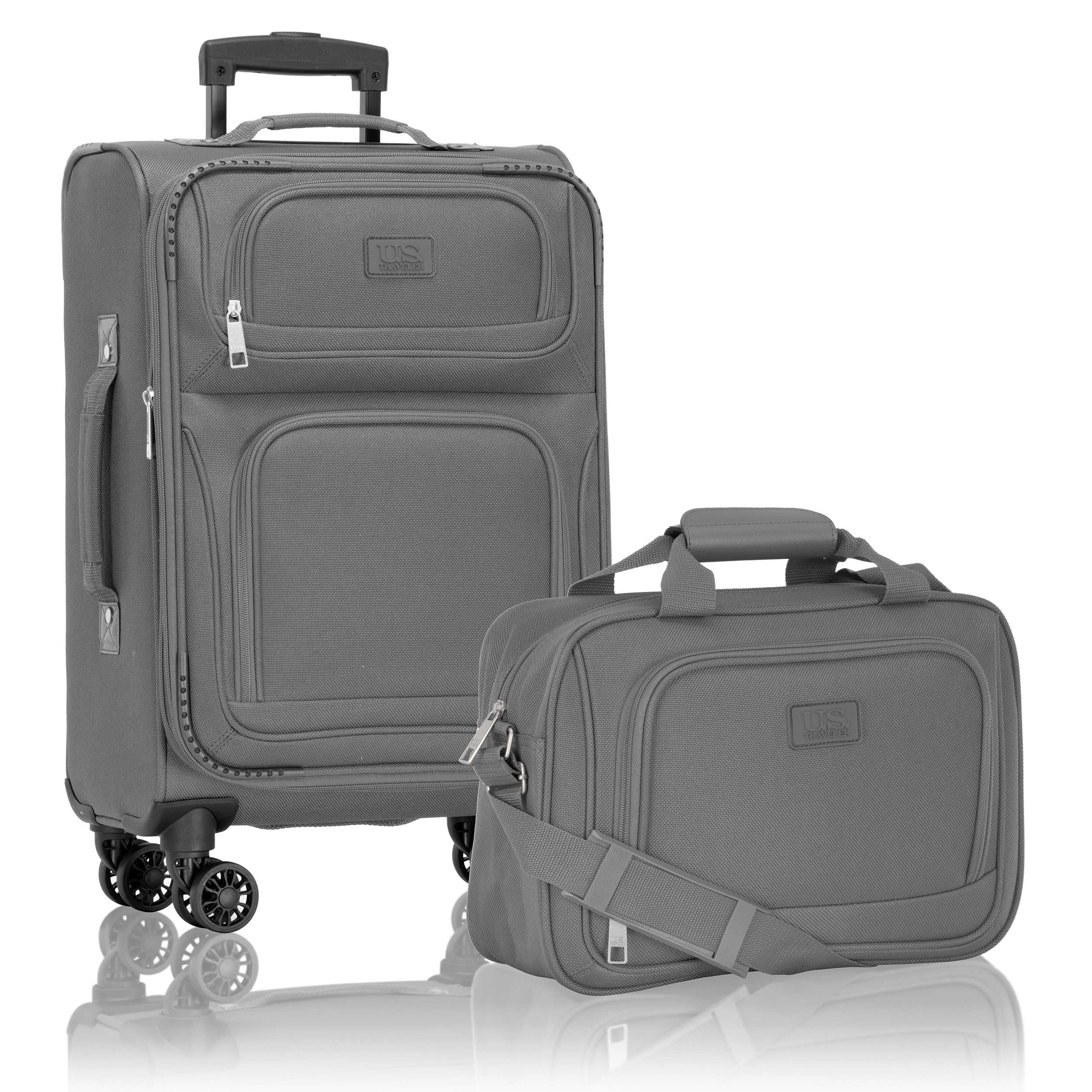 U.S. Traveler Rio Lightweight Softside Rolling Carry-on Suitcase, 4-Wheel Set, Light Gray