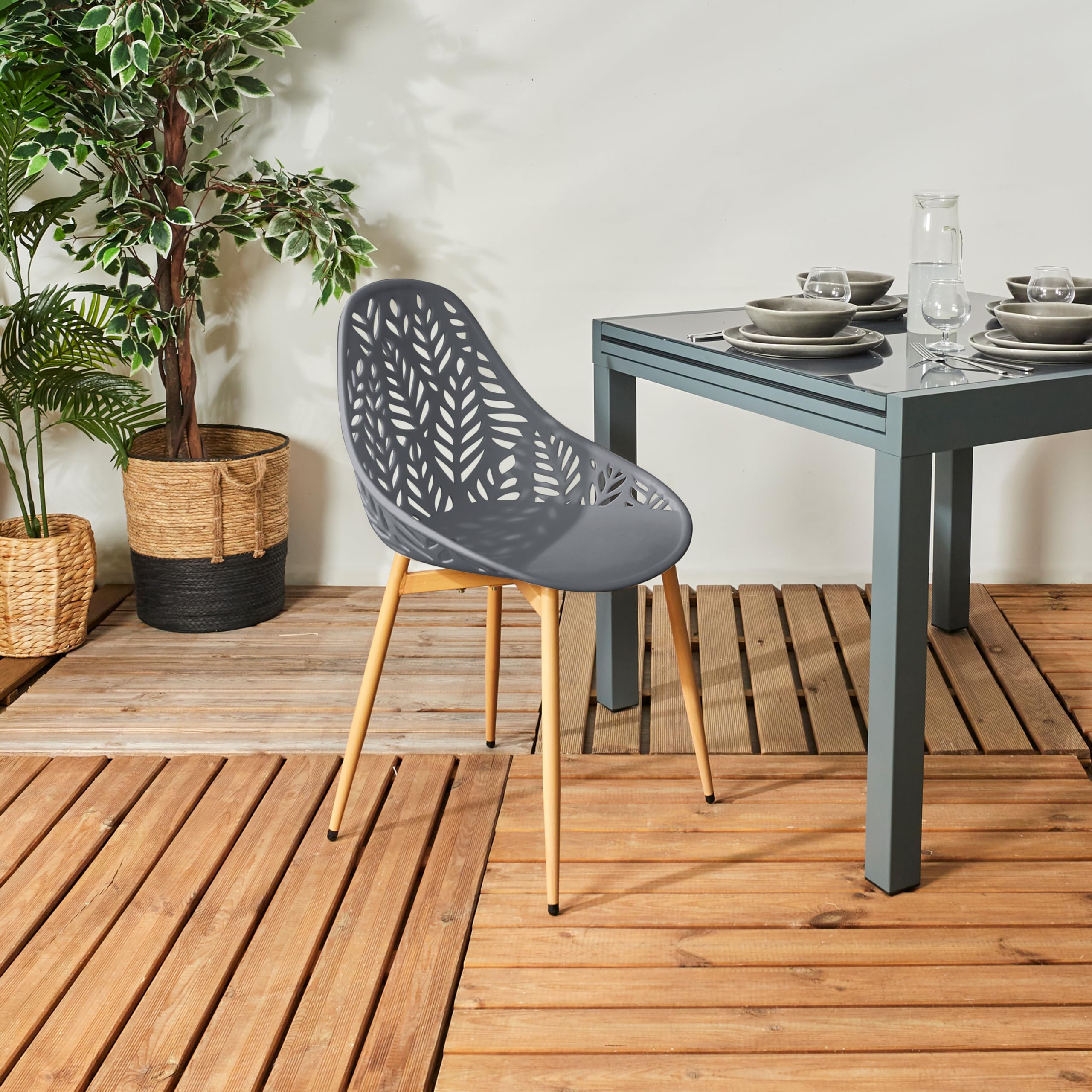 HOME DECO FACTORY Lot de 4 Chaises Lucena Mobilier d'Extérieur Gris