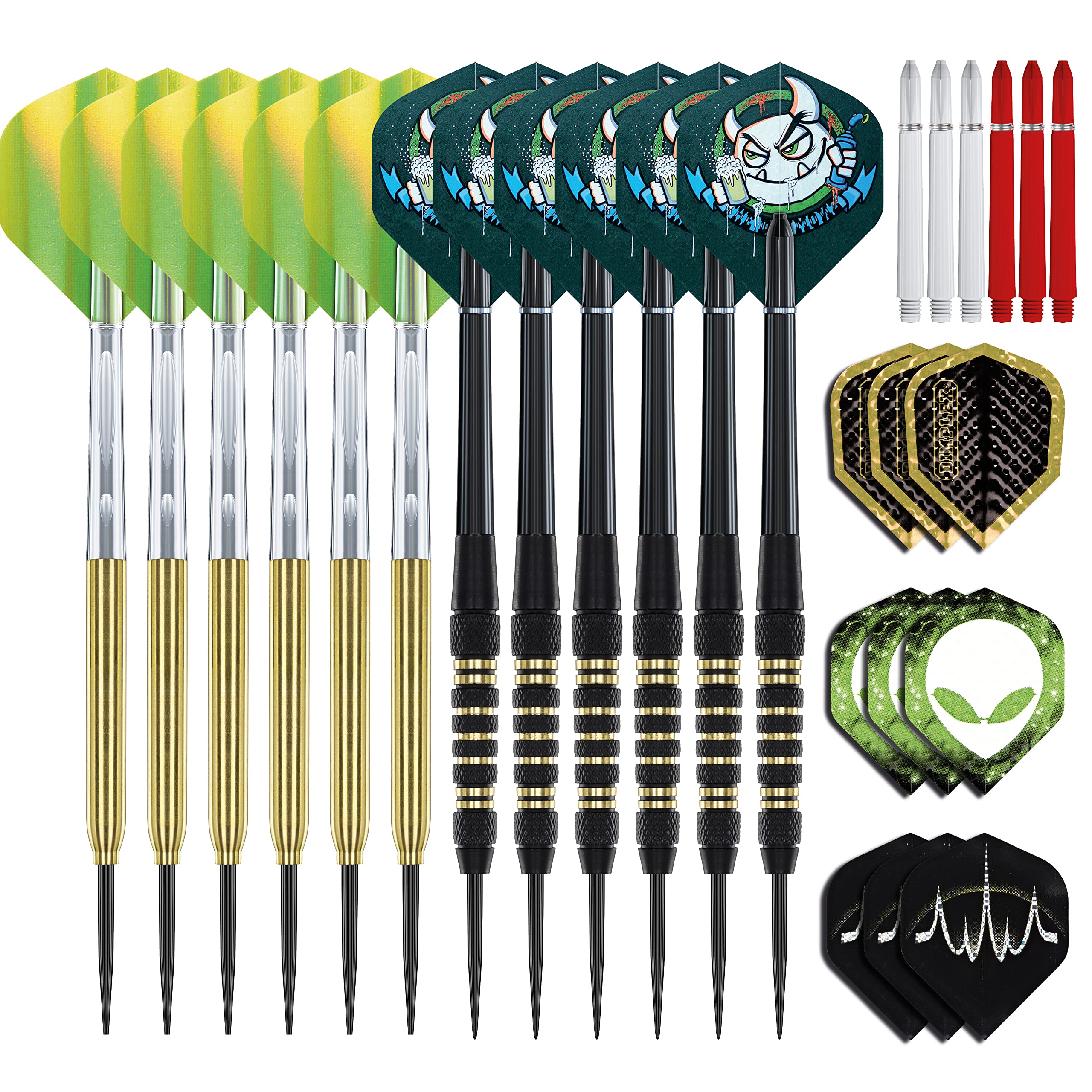 RED DRAGONProfessional Brass Darts Set - 12 x Darts with Flights and Stems