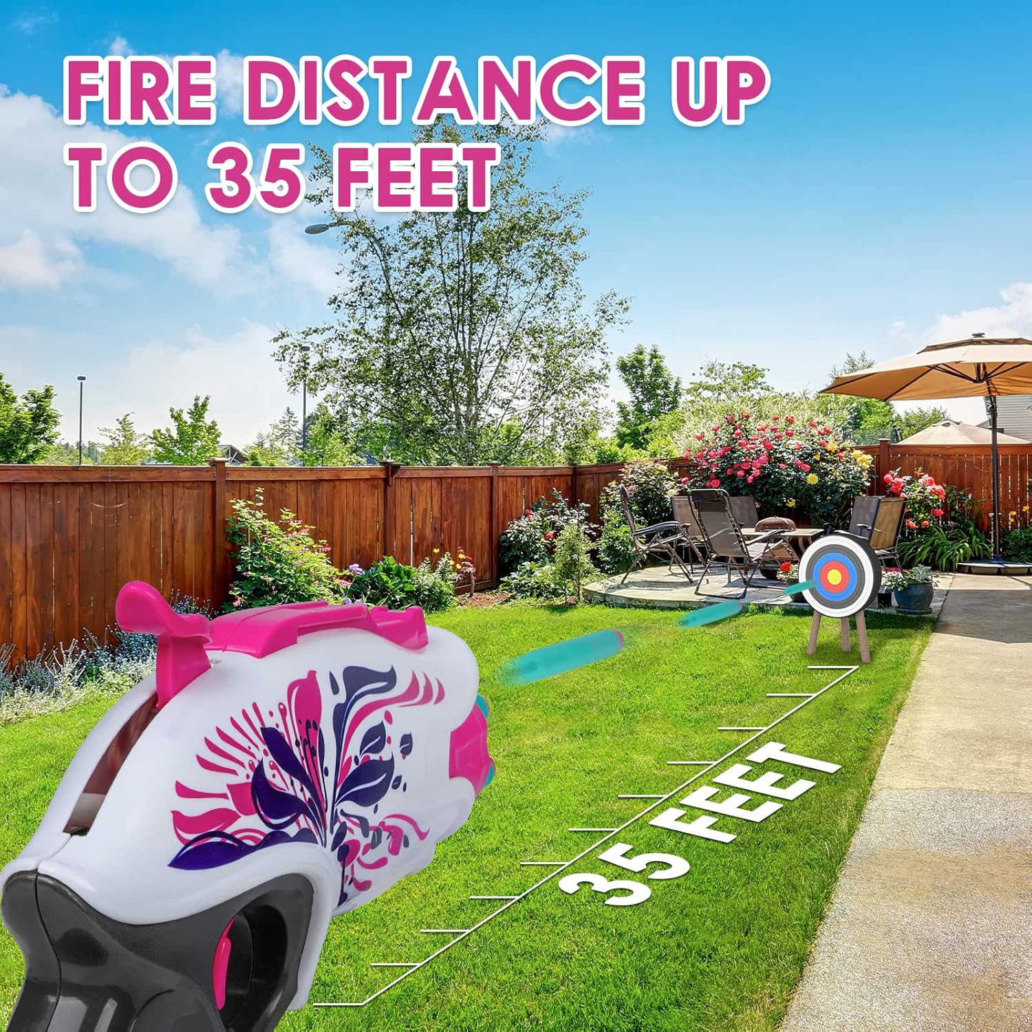 Soft Bullet Toy Pink Dart Blaster, 5-Dart Rotating Drum, 20 Darts, Kids Outdoor Toys Xmas Birthday Gifts for Girls Ages 6+ Years Old