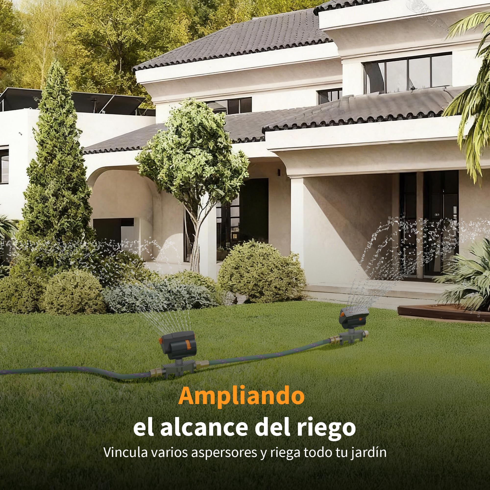 Diivoo aspersores de riego césped con Base de estaca metálica, aspersores oscilantes Turbo Ancho, Alcance y caudal Ajustables, 16 boquillas, aspersor riego de Usar para Plantas Jardines y césped