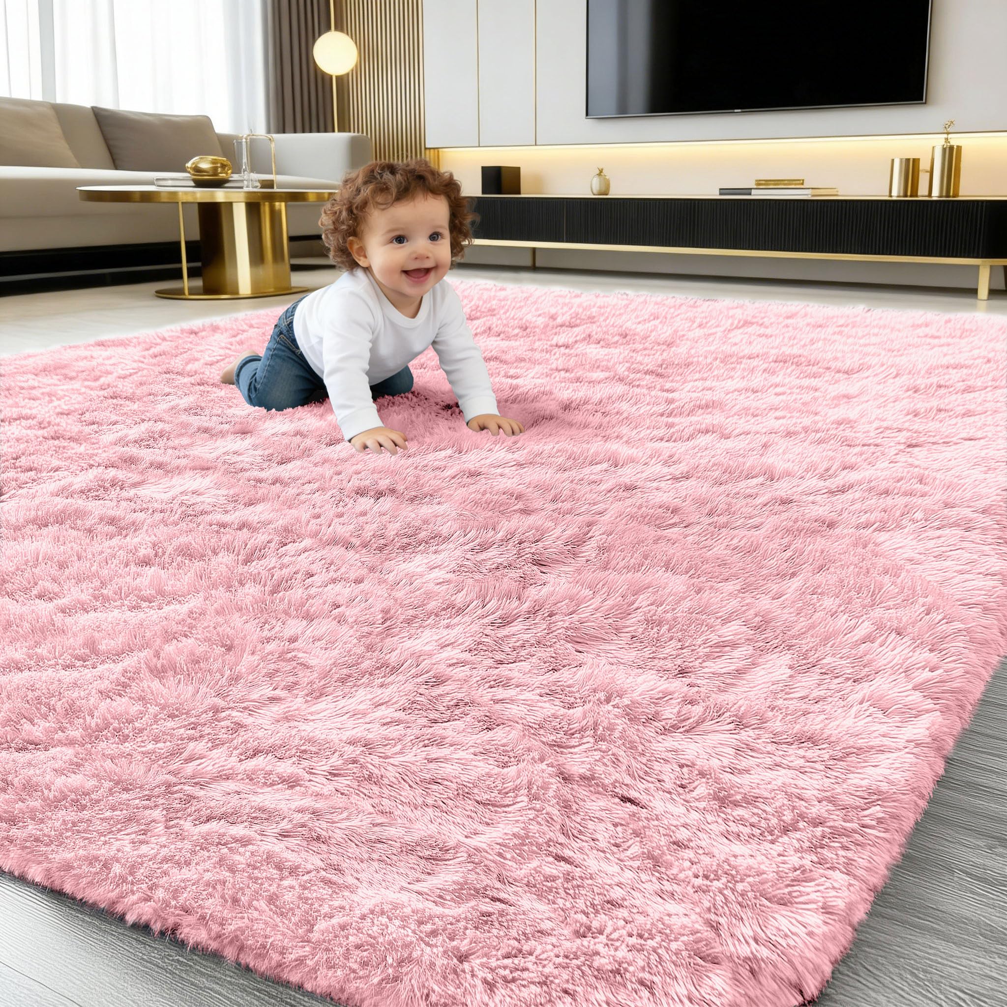 smiry Hochflor Weich Teppich Flauschig Waschbar Anti-Rutsch Unterseite Moderner Kuscheliger Teppiche fürs Flur, Wohnzimmer, Kinderzimmer, Schlafzimmer - Rosa, 120 x 160 cm