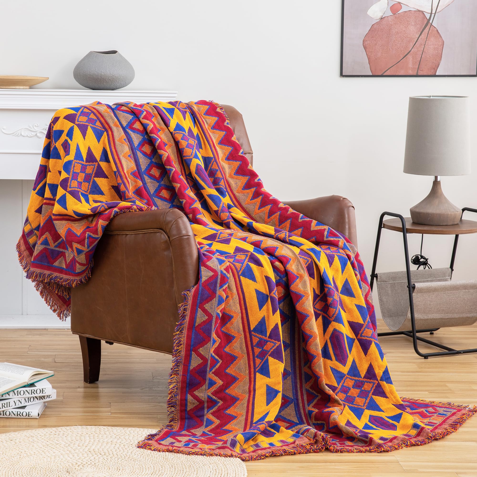 ELASAD Coperta bohémien per letto, coperta colorata per la casa