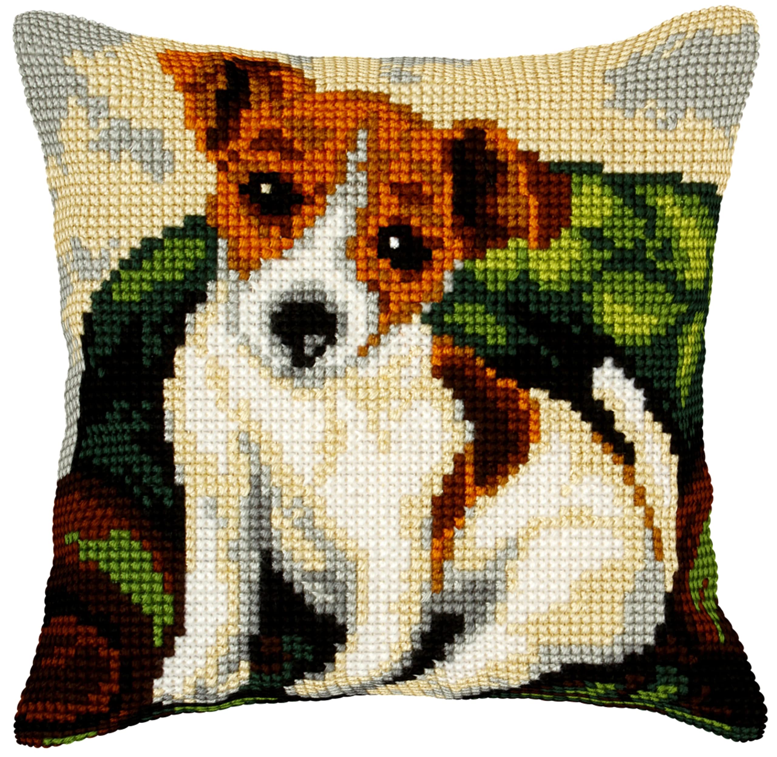 Orchidea - Cushion Cross Stitch Kit - Dog - Printed Canvas - 4.5 Count - for Adults - 9527, 40 x 40cm