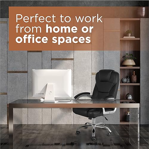 Miniatura 9 de Comfty Reposacabezas acolchado y base cromada Deluxe silla de oficina de cuero ejecutivo, 41.34-45.23 pulgadas, negro