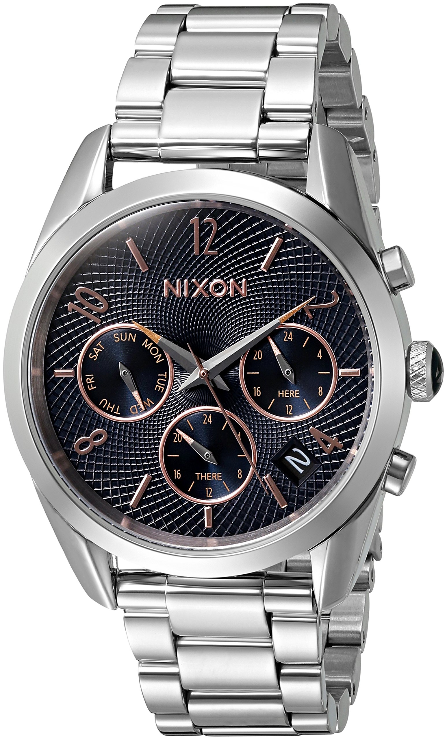 Nixon Women's Bullet Chrono 36 Watch with silver band and dark blue dial