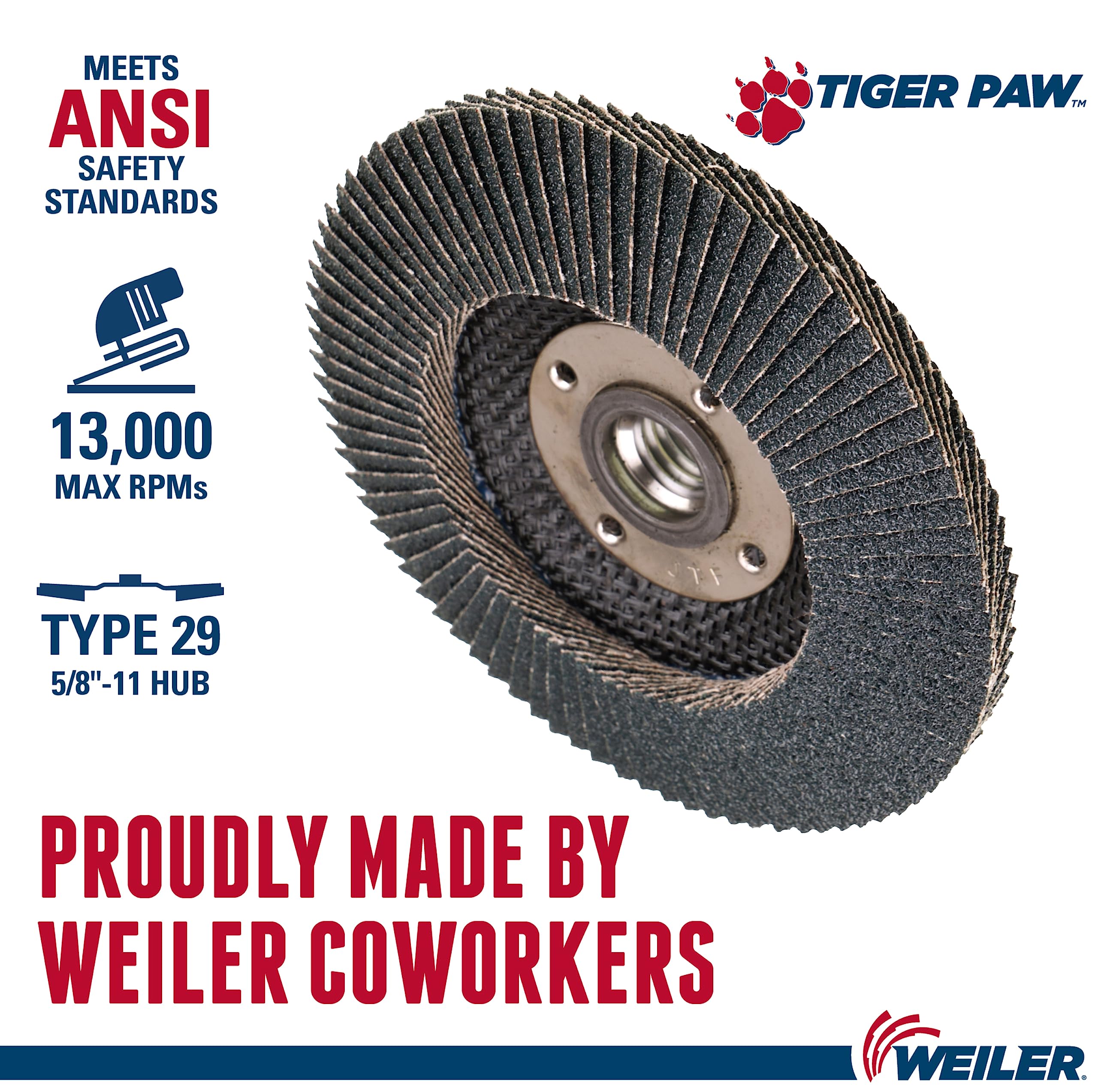 Weiler 51125 Disco abrasivo de 4-1/2 pulgadas, cónico (Ty29), fondo fenólico, 60Z, tuerca de 5/8"-11, fabricado en los Estados Unidos (paquete de 10)