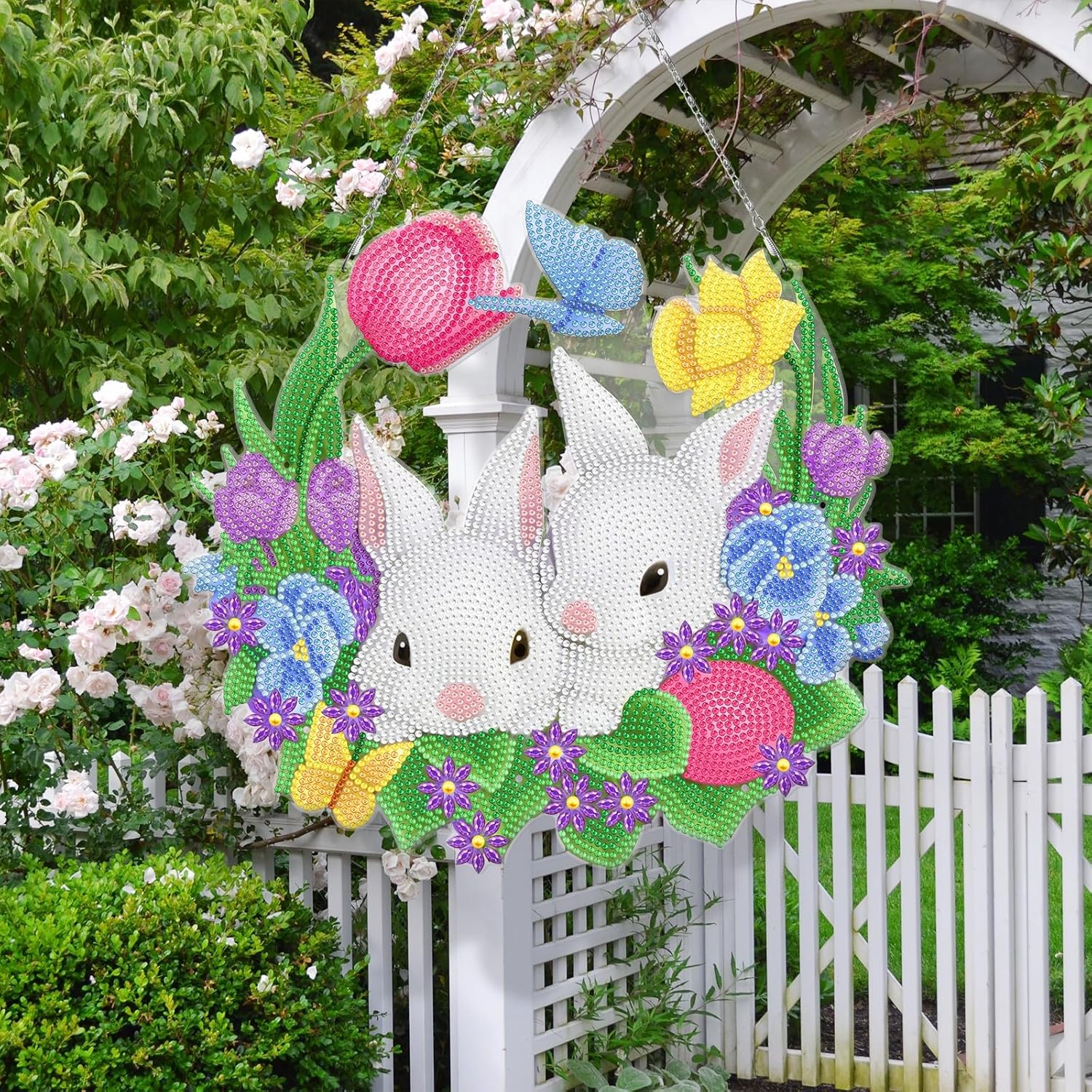 ARTopet 2Pcs DIY Diamond Easter Pendant Ornament Special Shaped Crystal Diamond Art Bunny Egg Hanging Single Sided Diamond Ornament for Adult Home Garden Wall Door Decor