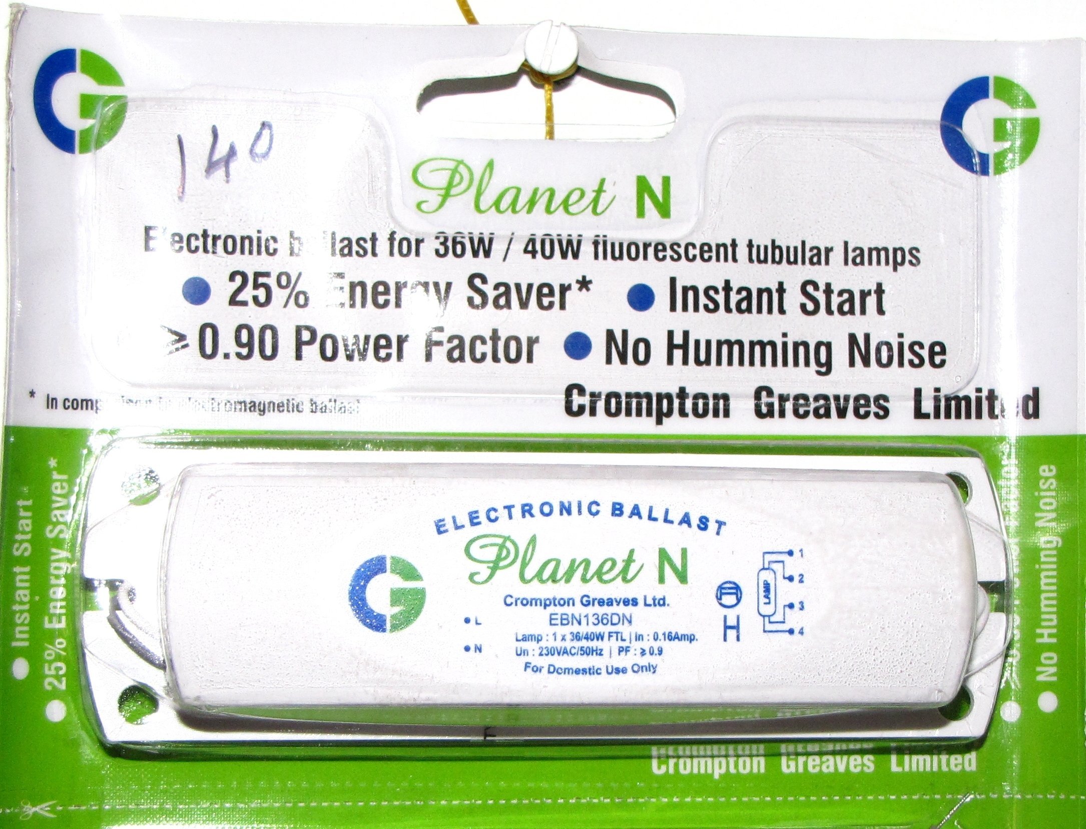 Crompton Electronic Ballast Choke, 16x2.5x5 cm, White