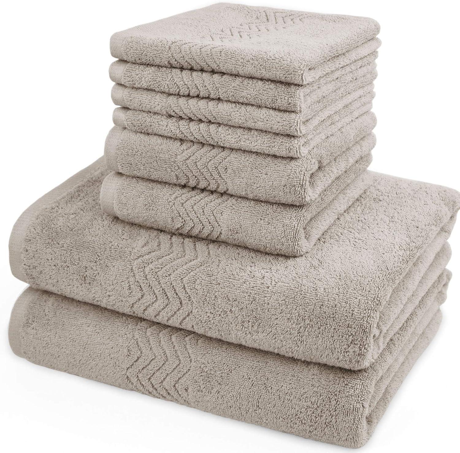 Cleanbear 100% Cotton Towel Set - 8 Piece Bathroom Towels (Khaki, 8)