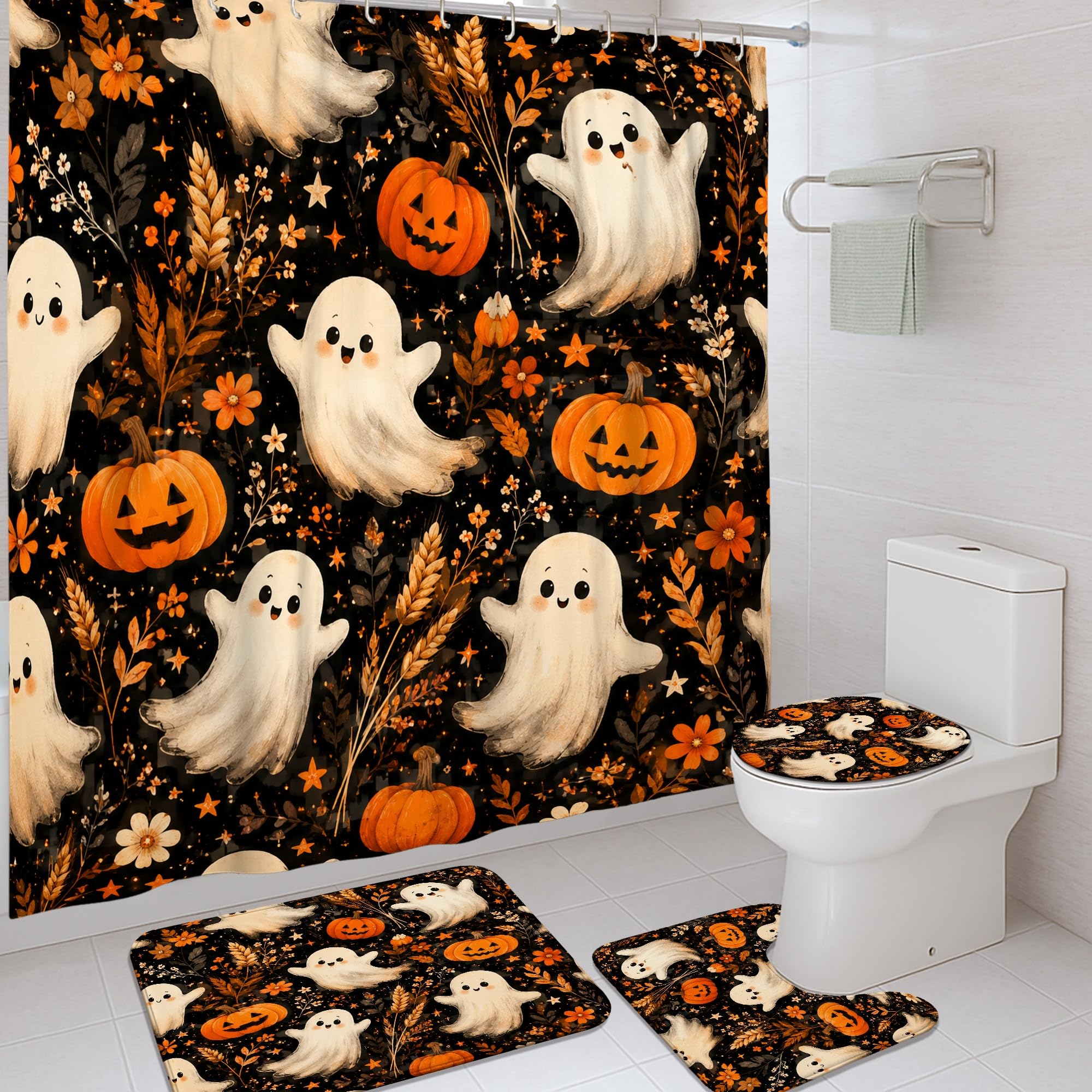 Rideau de douche anti-moisissure 183x183 Halloween tissu étanche et tapis de bain lavable