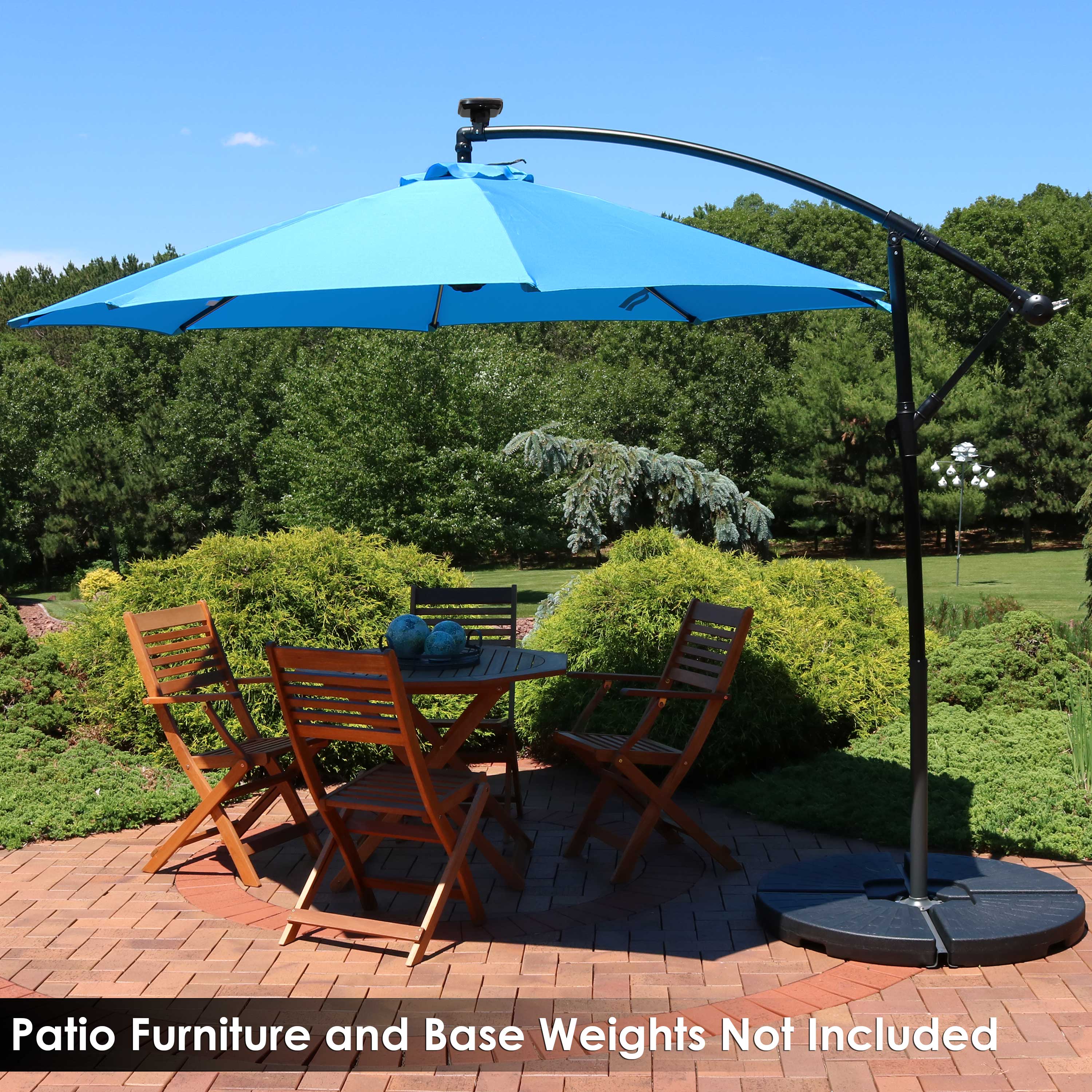 Sunnydaze 10-Foot Solar Offset Patio Umbrella with Lights, Cherry