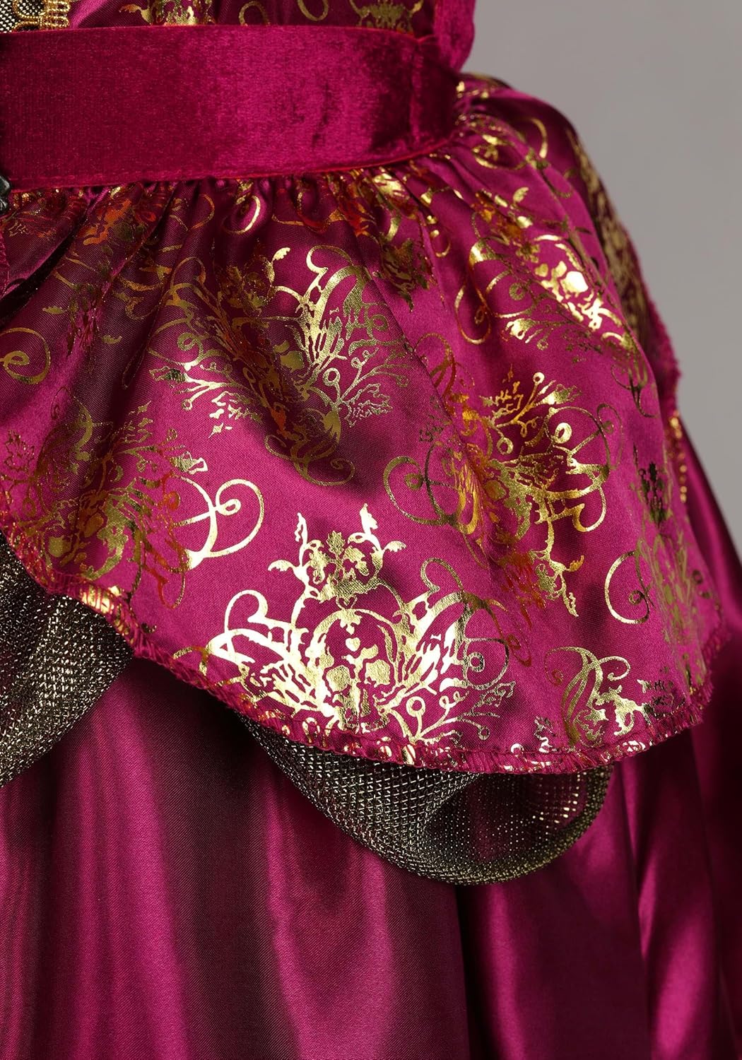 Girl's First Mate Pirate Costume Dress - Satin Dress with Metallic Floral Print, Velour Belt, Shrug & Scarf - Image 6