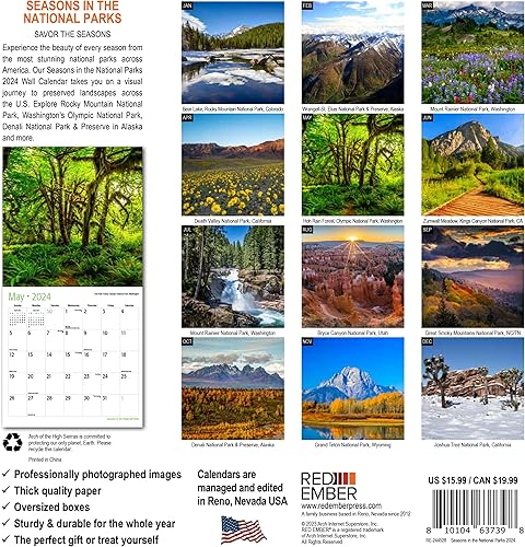 Miniatura 2 de RED EMBER Seasons in the National Parks - Calendario mensual de pared colgante 2024  12 x 24 pulgadas abierto  Papel grueso y resistente  Regalar