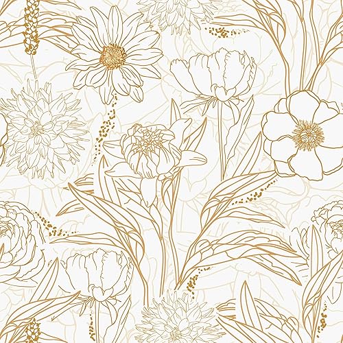 Papel tapiz de flores doradas vintage de 17.7 x 118 pulgadas, papel tapiz autoadhesivo con diseño de flores de margaritas 3D, papel de contacto Papel tapiz de flores doradas vintage de 17.7 x 118 pulgadas, papel tapiz autoadhesivo con diseño de flores de margaritas 3D, papel de contacto