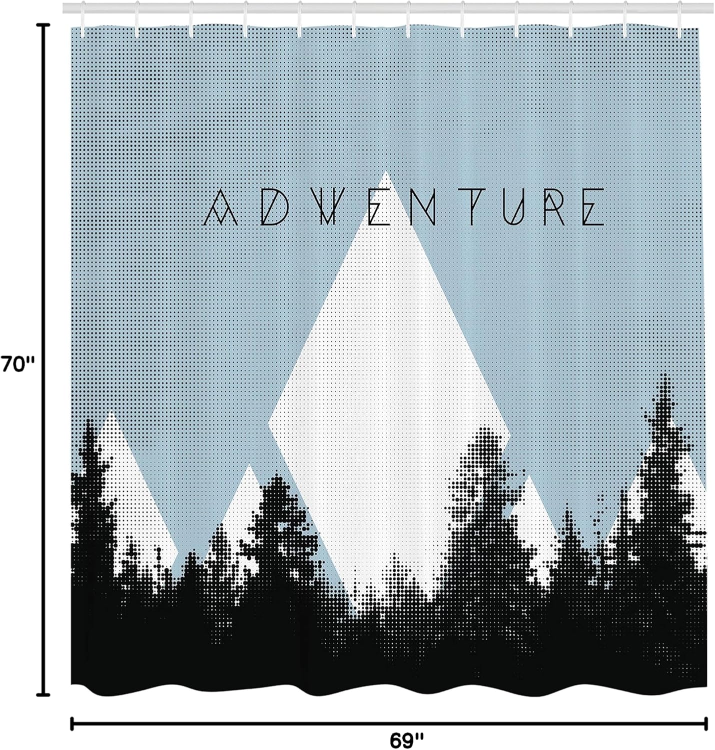 Ambesonne Adventure Shower Curtain, Forest Halftone Effect Hipster Typography Camping in Mountains, Cloth Fabric Bathroom Decor Set with Hooks, 69" W x 70" L, Pale Azure