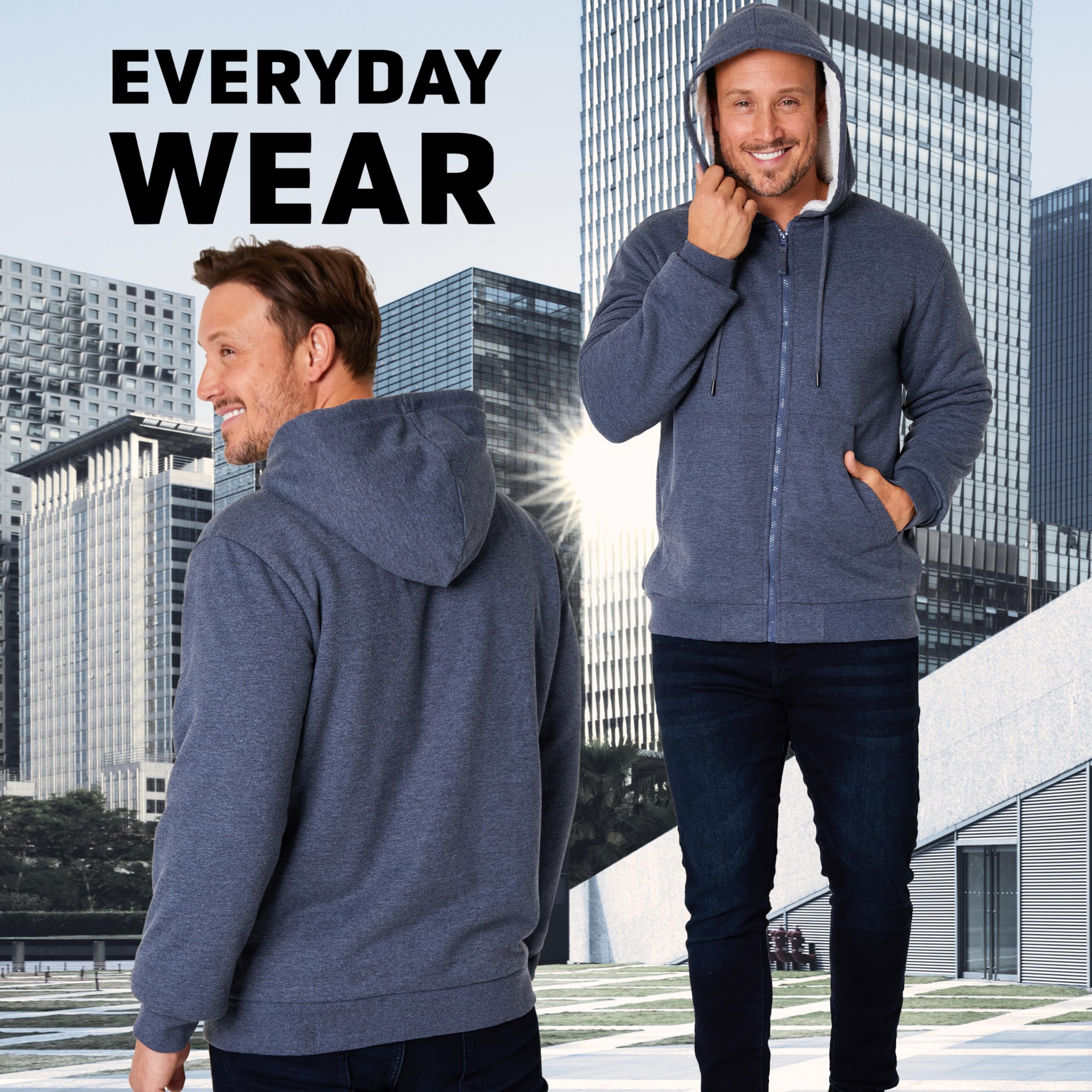 CityComfort Sweat à Capuche Homme Zippé Hoodie Pull Polaire Zippé Veste à Capuche Fourrée Blouson Doublé Vêtement Homme Hiver Chaud Tailles M-XXXL