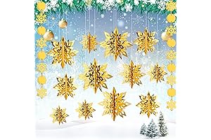 JULMELON Golden Snowflake Decorations for Winter Wonderland