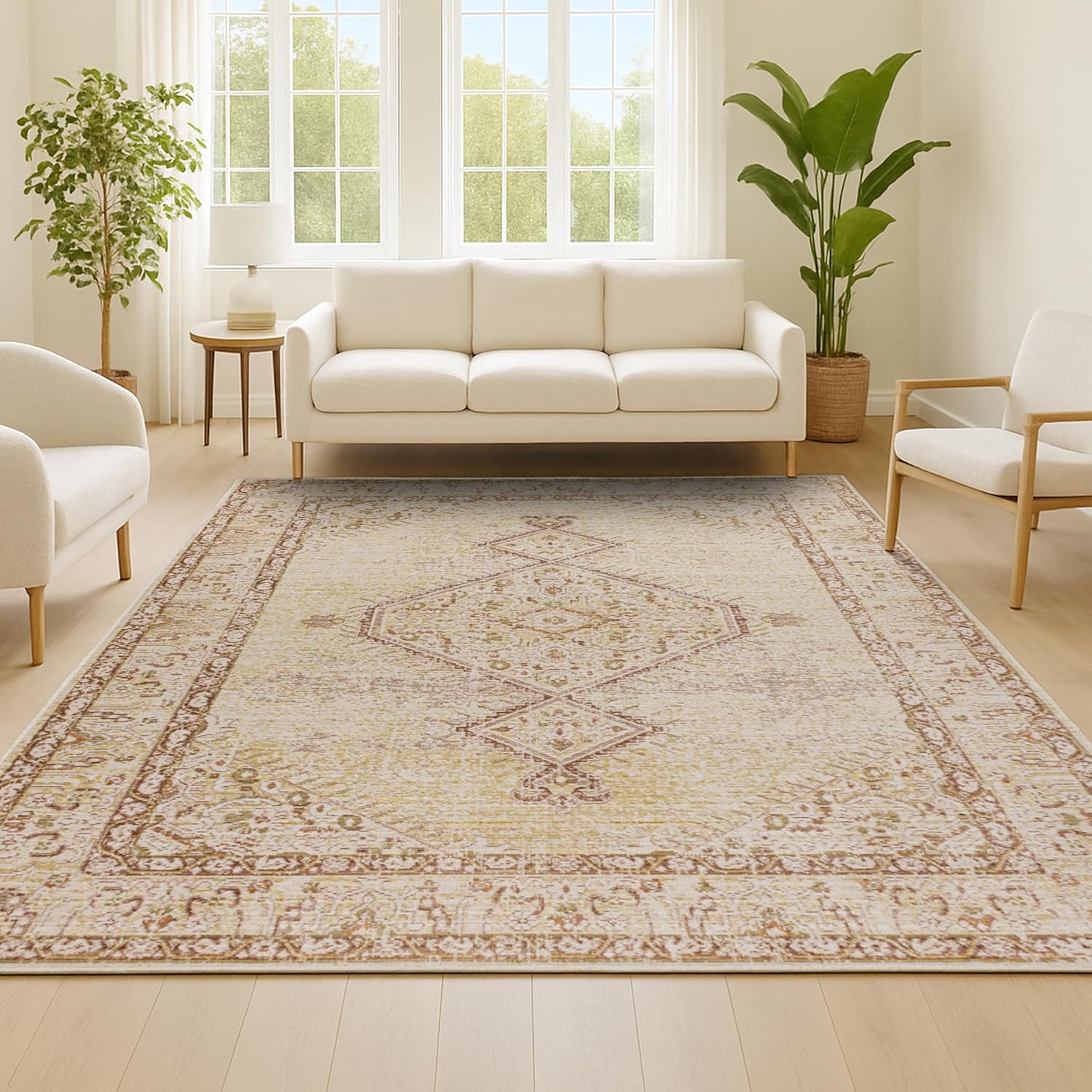 JONATHAN Y Lila Modern Tribal Medallion Ivory Indoor Area Rug, 3x5, Transitional, Traditional, Easy-Cleaning for Living Room, Bedroom, Kitchen, Pet Friendly, Non-Shedding (MDP306A-3)