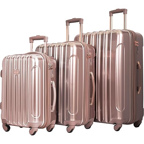 kensie Women's Alma Hardside Spinner Luggage,Expandable, Rose Gold, 3 Piece Set (20/24/28)