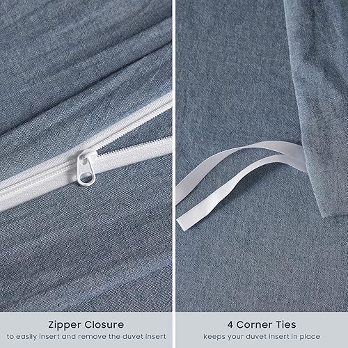 Miniatura 7 de Wake In Cloud - Juego de funda de edredón de algodón, tamaño Queen, azul mezclilla cambray, 100% algodón lavado, textura similar al lino, percal