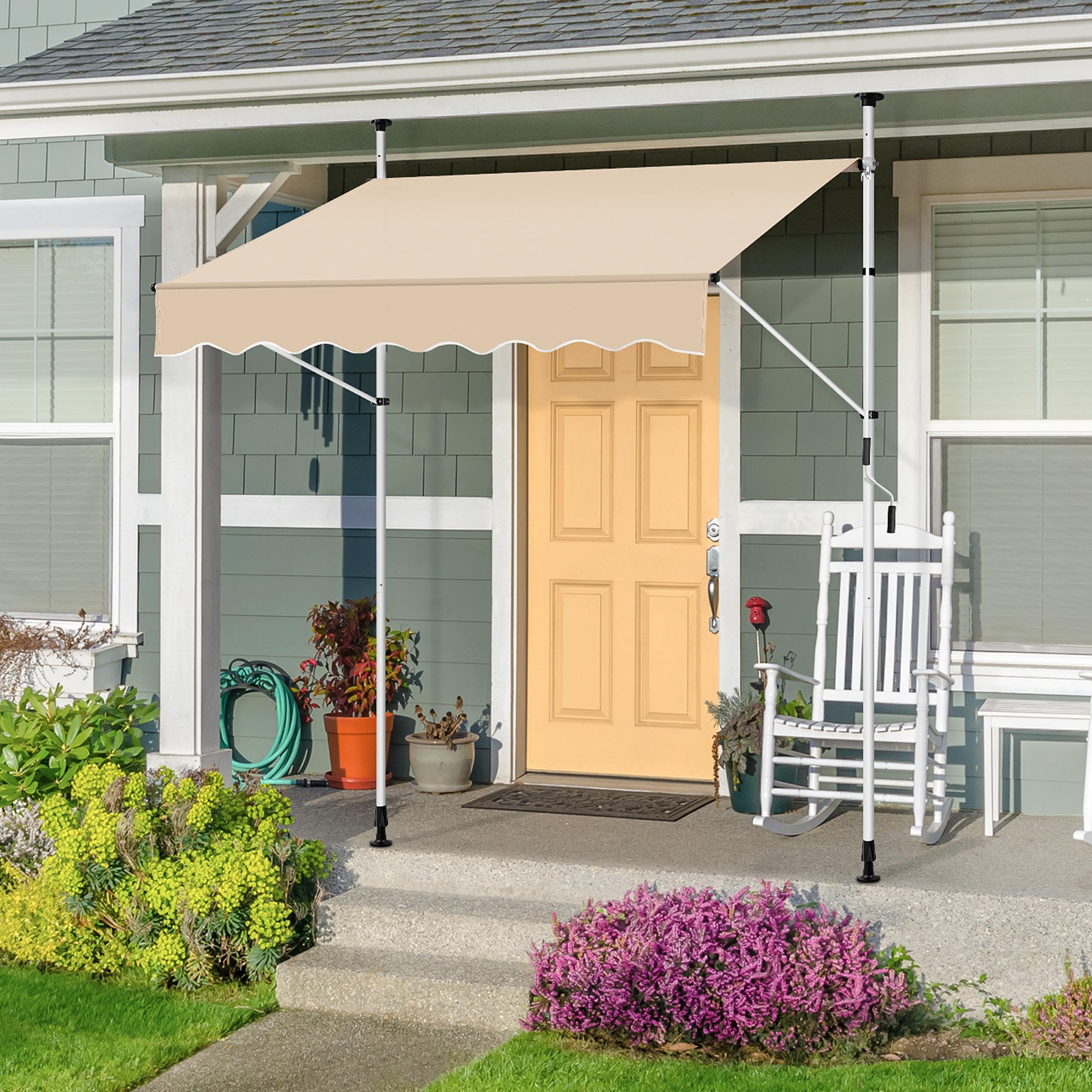 Yaheetech Sonnensegel für Balkon im Freien Veranda mit Armen, ausziehbar mit Verstellbarer Kurbel, einziehbar, UV-beständig, Teleskoprahmen ohne Bohren, 200 x 120 cm, Beige