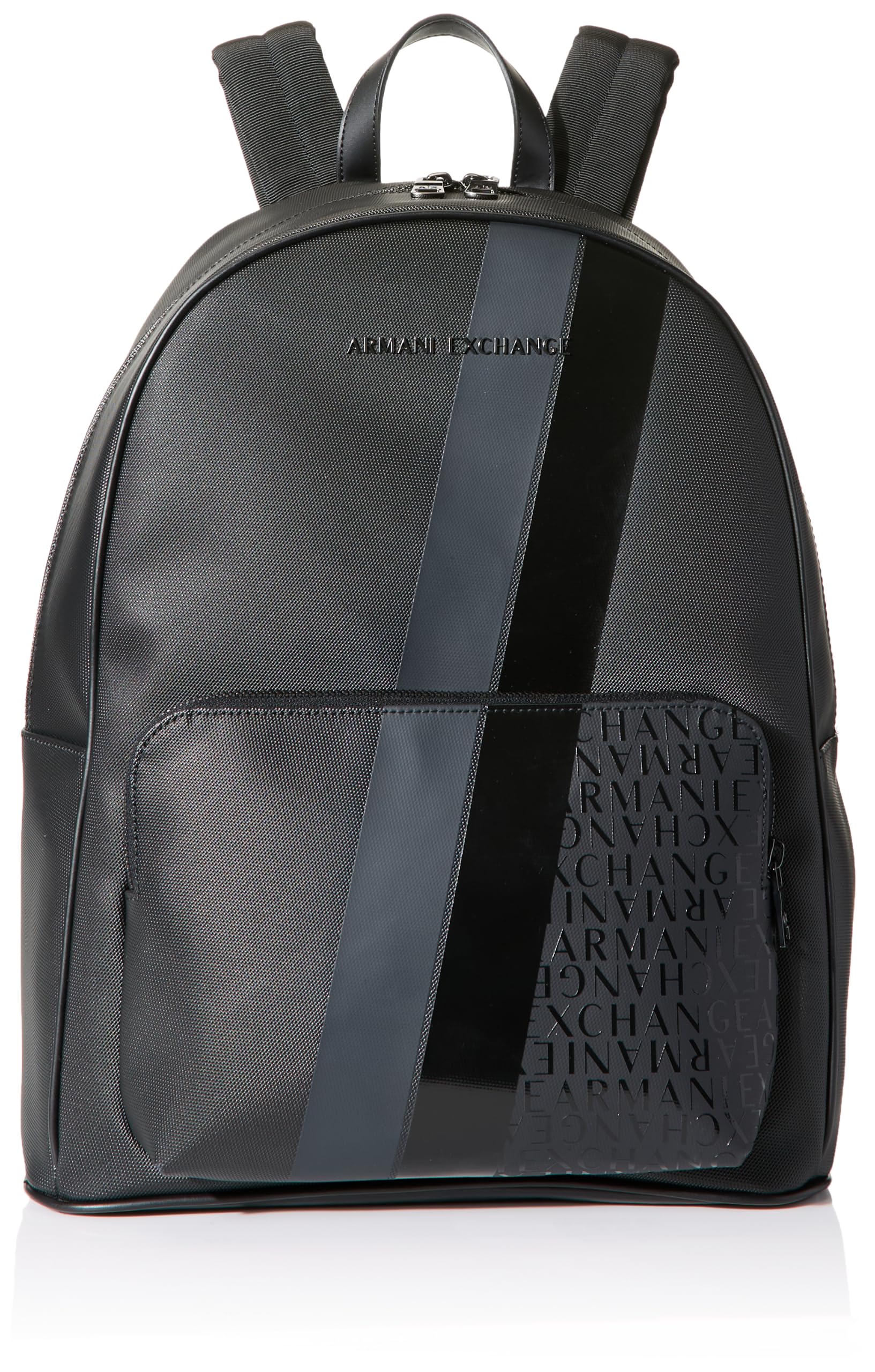 Armani Exchange Men's Dylan, Essential, Two Stripes Metal Logo Backpack, Black/Gunmetal