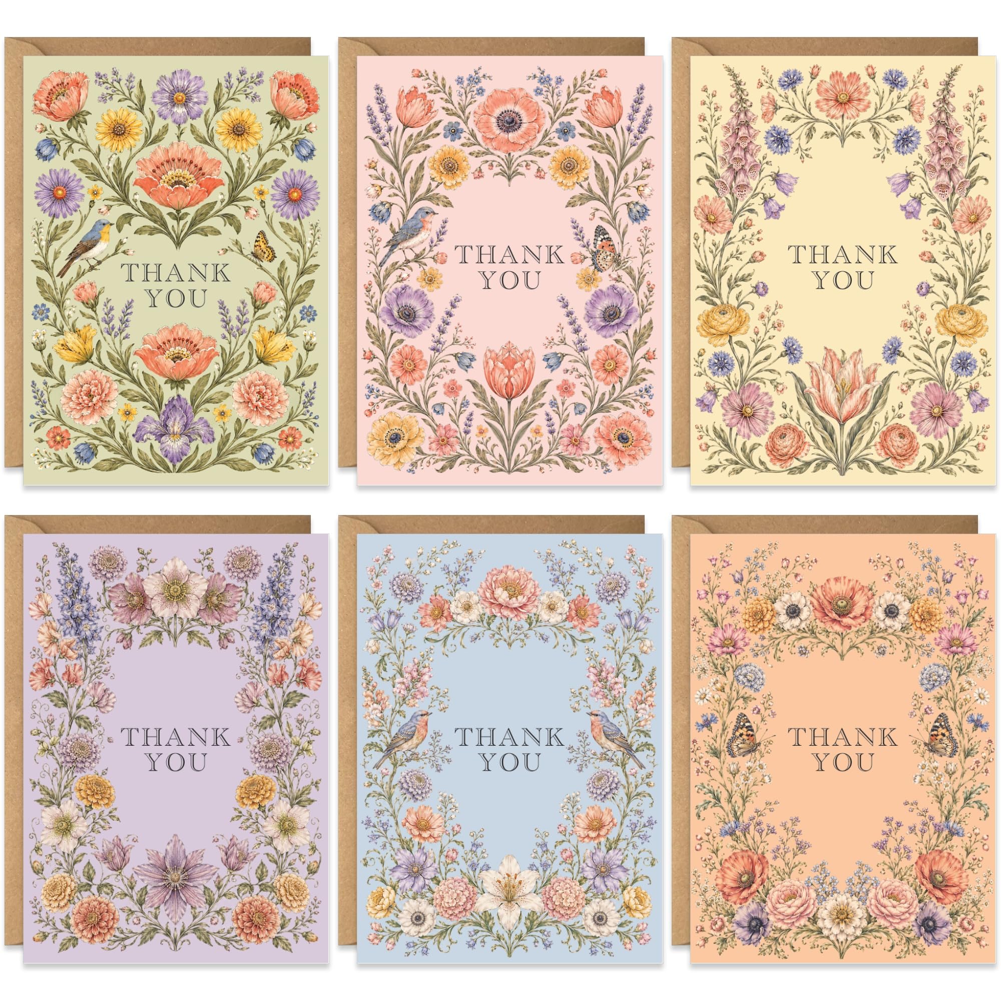 Pastel Floral Thank You Cards with Envelopes - Blank Greeting Card for Handwritten Messages - Thank You Notes Set of 10 - Assorted Thank You Cards with Envelopes - For Her Collegagues Friends Family