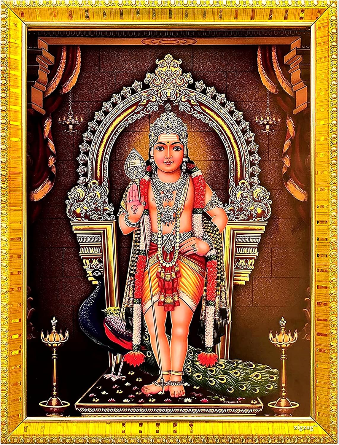 zig zag Bala Subrahmanya Subramanian Kumara Swamy Kartikeya God Photo Frame For Wall / Table / Pooja Room ( 7x9 inches, Acrylic Glass) Golden