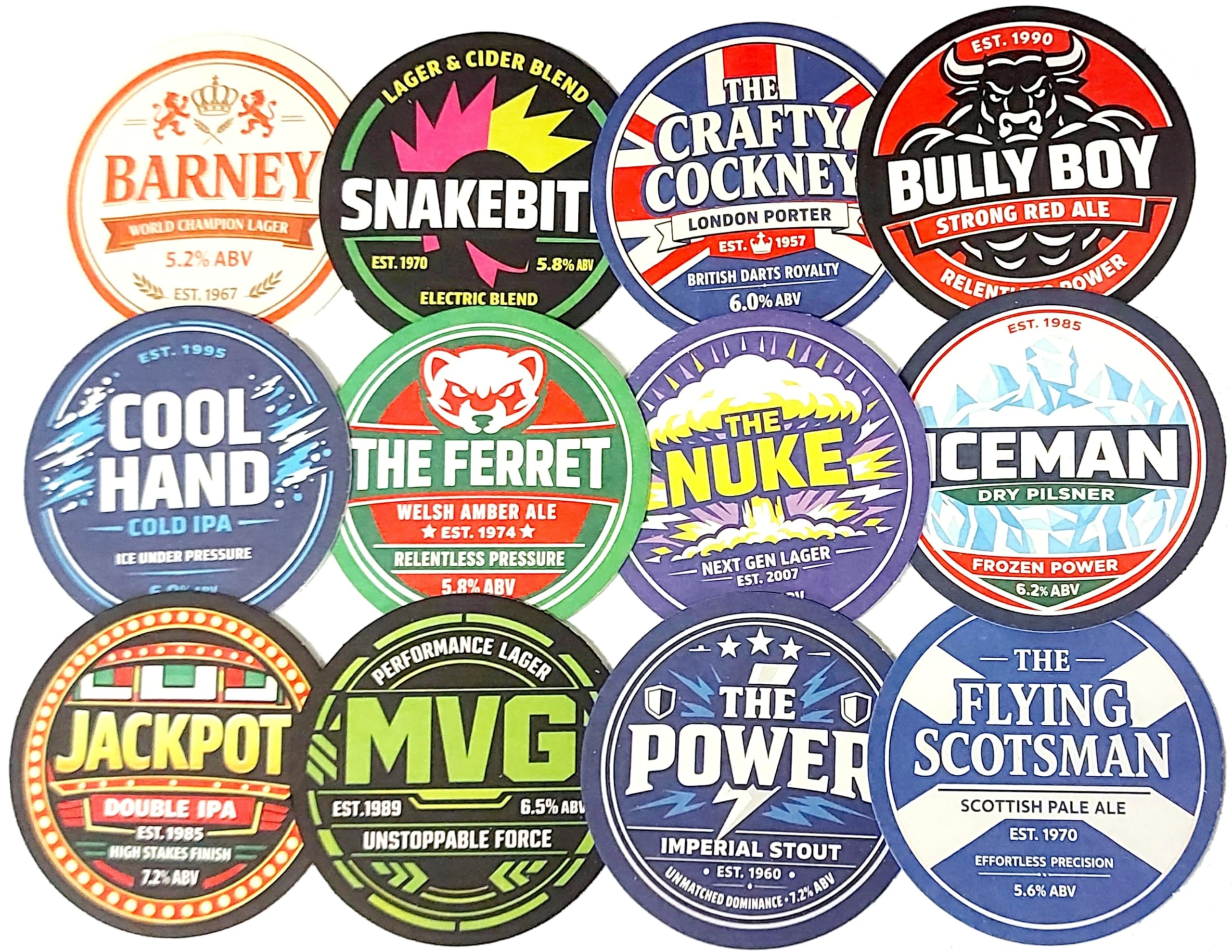 My Kinda Party Multicolour Darts Themed Beer Mats – Pack Of 12 Pub Style 95Mm Coasters – Darts Fan Gift For Man Cave, Home Bar & Games Room – Novelty Pub Coaster Set