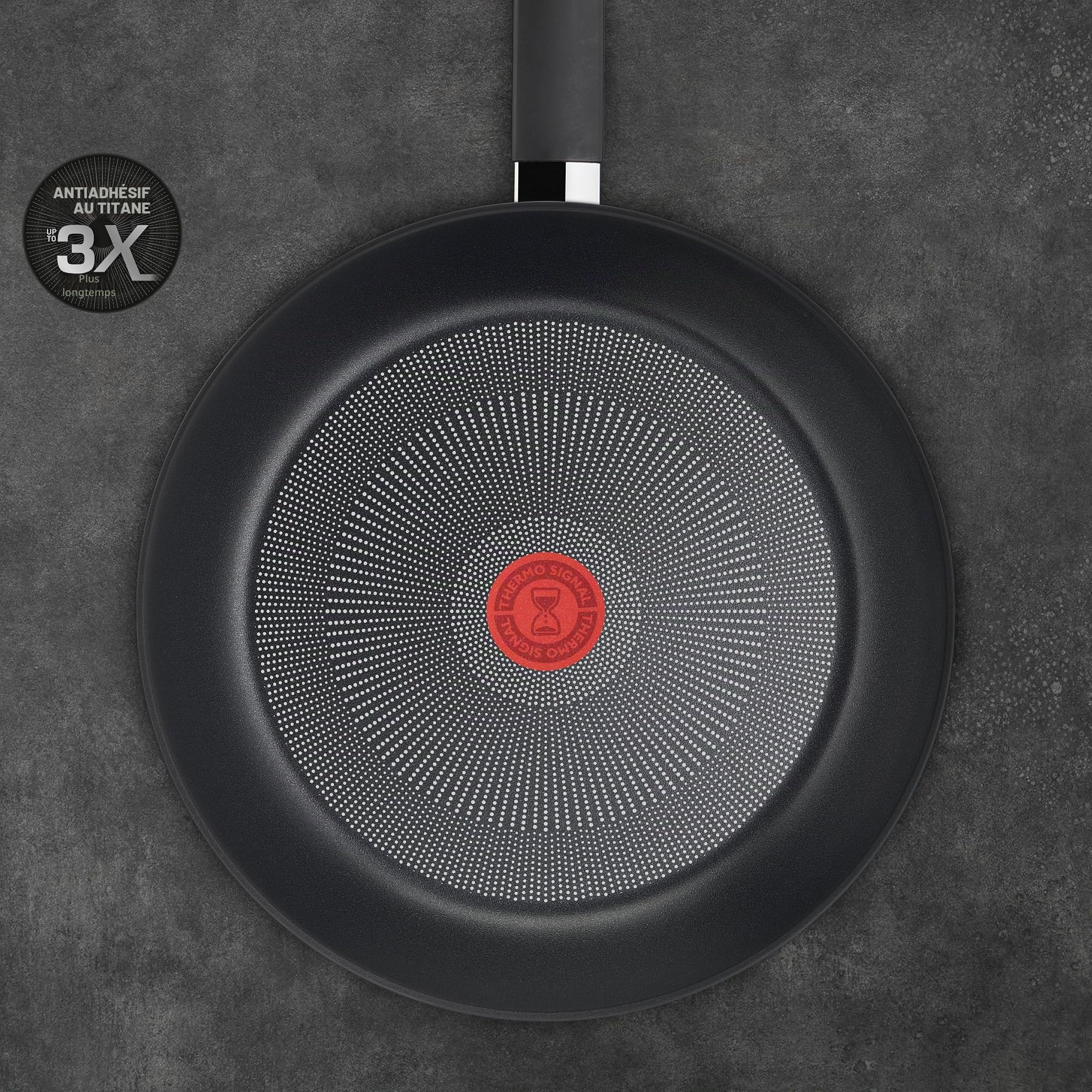 Tefal G28806 Hard Titanium On Poêle à frire 28 cm - Aluminium - Revêtement antiadhésif sans danger - Indicateur de température - Compatible avec tous les feux - Induction - Noir