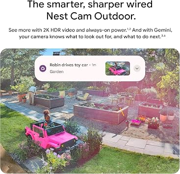 Google Nest Cam Outdoor (Wired, 2nd Gen) - Security Camera - 2025 - Snow | 2K video, motion detection, color night vision, 2-way audio, works with Google Home and Gemini, weather resistant