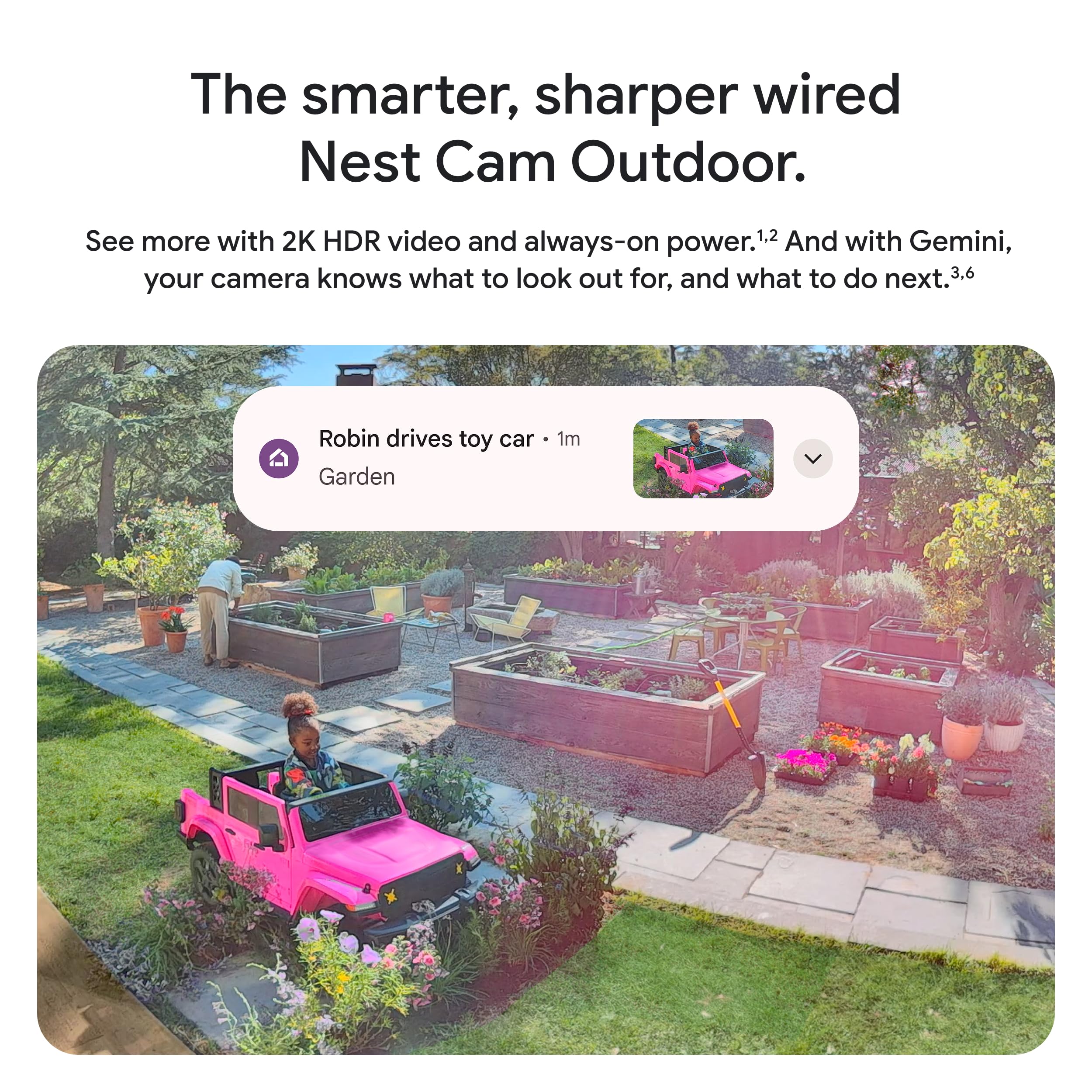 Google Nest Cam Outdoor (Wired, 2nd Gen) - Security Camera with 2K Video and Gemini, Night Vision, 2-Way Audio - Works with Google Home - 2025 Model - Snow
