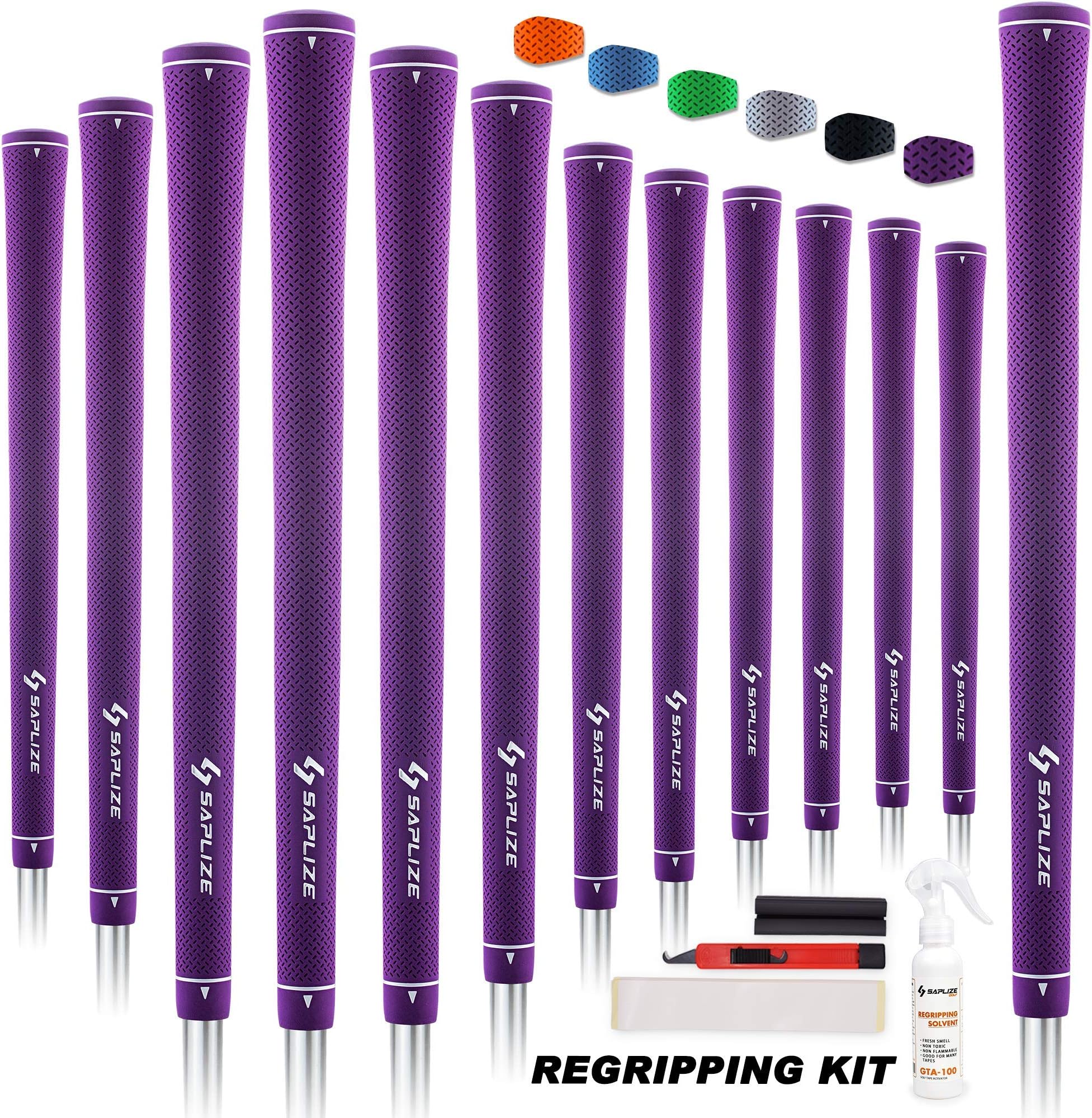 SAPLIZEPure Color Golf Grips Set of 13 Grips with Tape or Full Regripping Kit, Standard / Midsize, Six Colors Available, Women / Men Anti-slip Rubber Golf Club Grips, CC02 SeriesClimatePartner certified