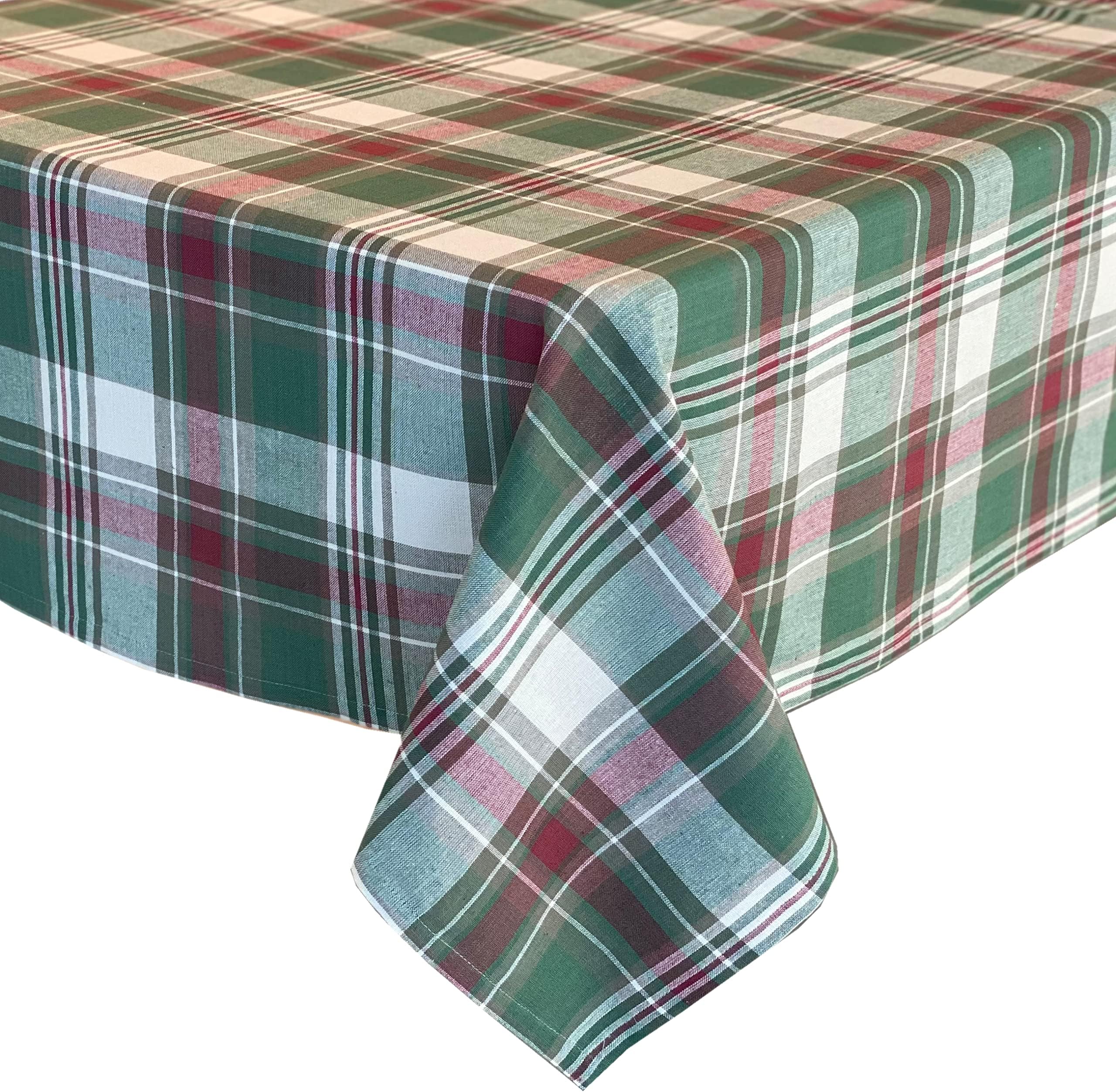 Trends CollectionLintex Christmas Cottage Plaid Cotton Weave Christmas Fabric Tablecloth, Country Rustic Holiday Tartan Plaid Easy Care Tablecloth, 52" x 52" Square