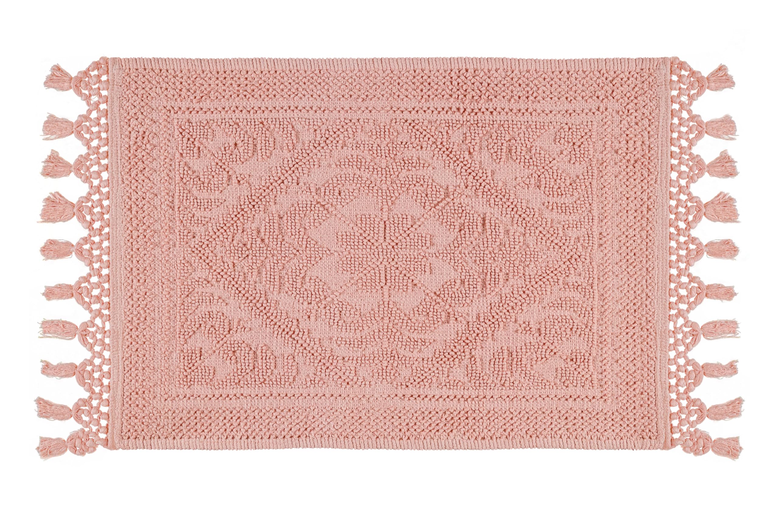 Savi Home Cotton Woven Jacquard Bathroom Rug, Woven Fringe Bathroom Mats, 100% Cotton, Non - Slip Bath Mat, Durable Thick Bath Mat 17”x30” with