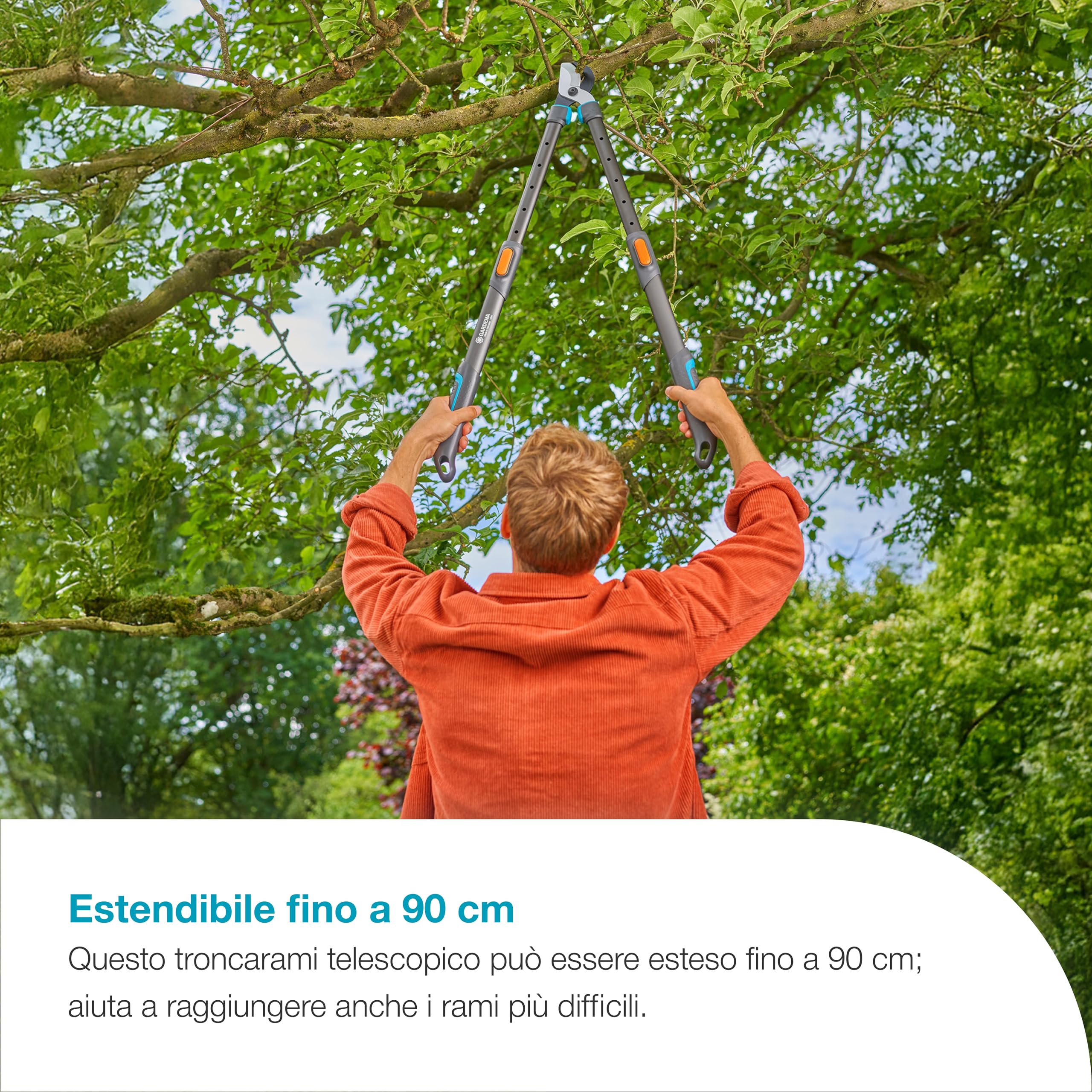 Gardena TeleCut Pro L, cesoie telescopiche per rami per legno fresco fino a 50 mm, estensibili fino a 900 mm, lame rettificate di precisione, PowerCoating per tagli puliti (12041-88)