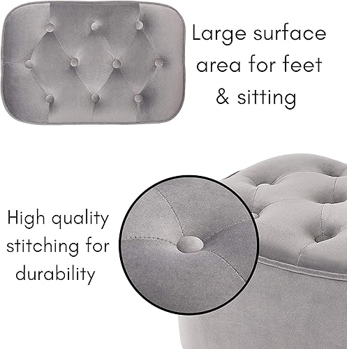 Miniatura 15 de BIRDROCK HOME Taburete otomano de terciopelo con curva capitonada, reposapiés acolchado tapizado para sala de estar o dormitorio, silla decorativa