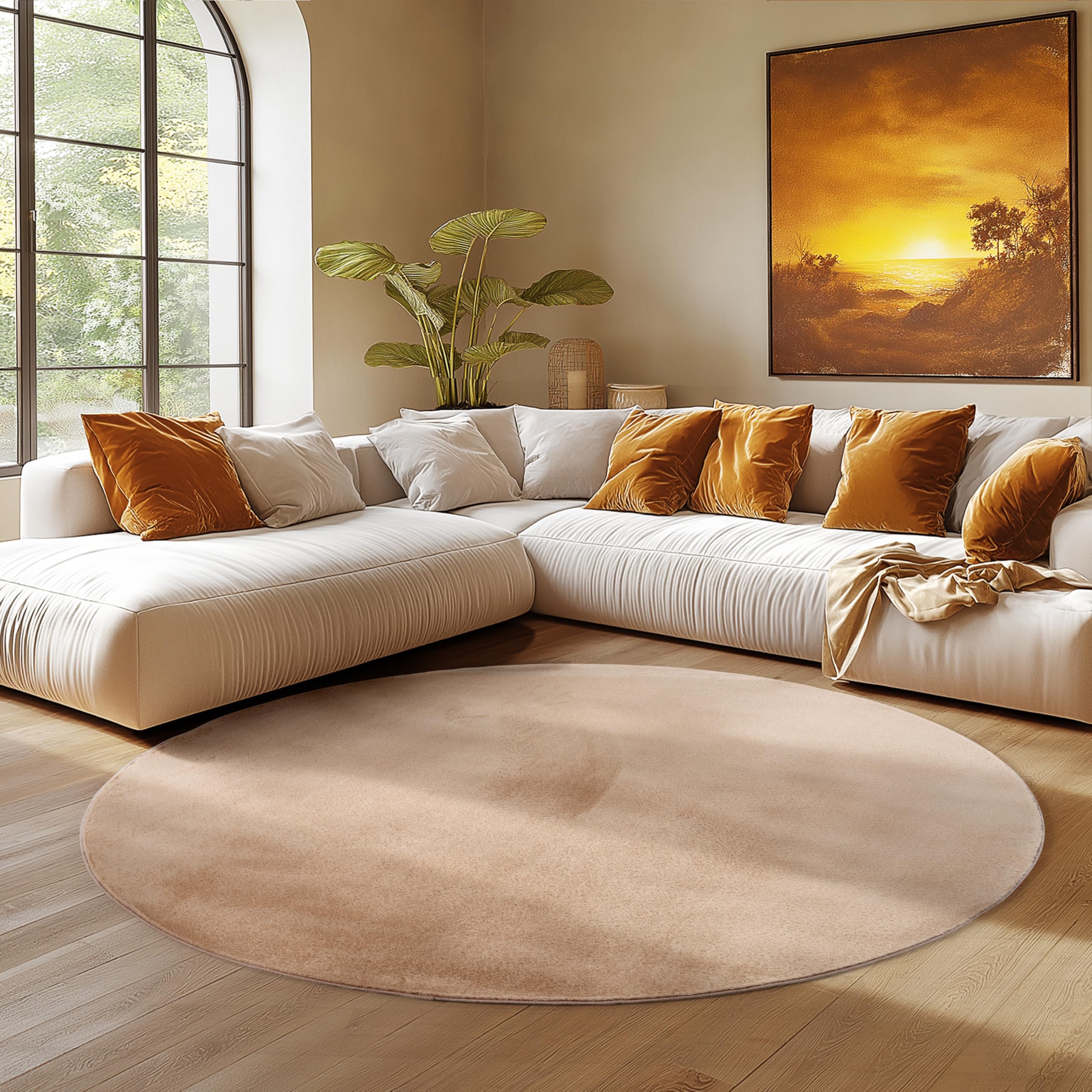 SIMPEX Teppich Wohnzimmer Kurzflor Teppich Waschbar, rund, rutschfest & weich, modernes einfarbiges Design für Wohnzimmer, Schlafzimmer, Küche & Kinderzimmer.