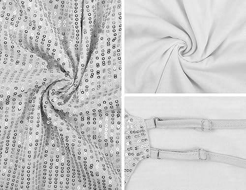 Miniatura 6 de PrettyGuide Camiseta de tirantes brillantes con lentejuelas para mujer, camiseta sin mangas brillante, Metálico