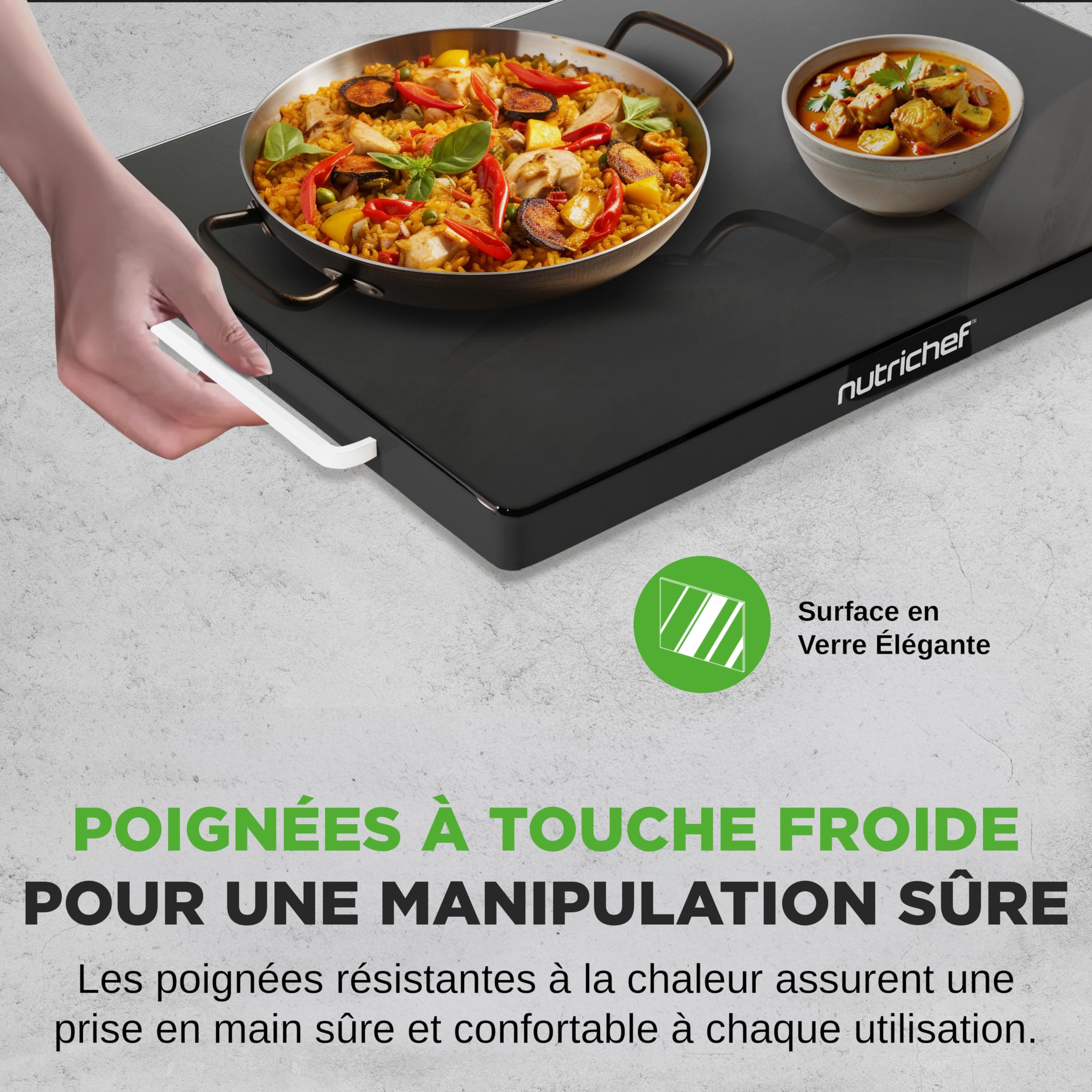 NutriChef Plaque Chauffante Électrique 54×42 cm – Température Réglable 60 à 110 °C, Surface Antiadhésive, Chauffe-Plats pour Buffet et Grillades