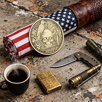 Stoic Challenge Coin - Memento Mori (Remember You Must Die) / Memento Vivere (Remember to Live) - Motivational Inspirational Token for Anxiety Relief, Military Veteran, Men Women, Graduation Gift