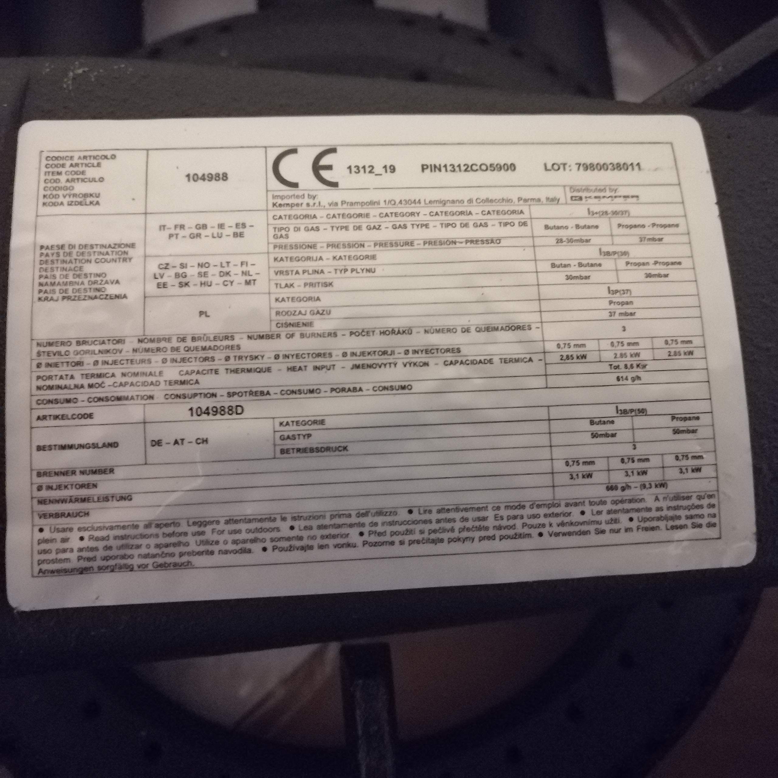 KEMPER - Réchaud traiteur gaz fonte 8,6 kW 3 pieds stable 3 robinets laiton puissant
