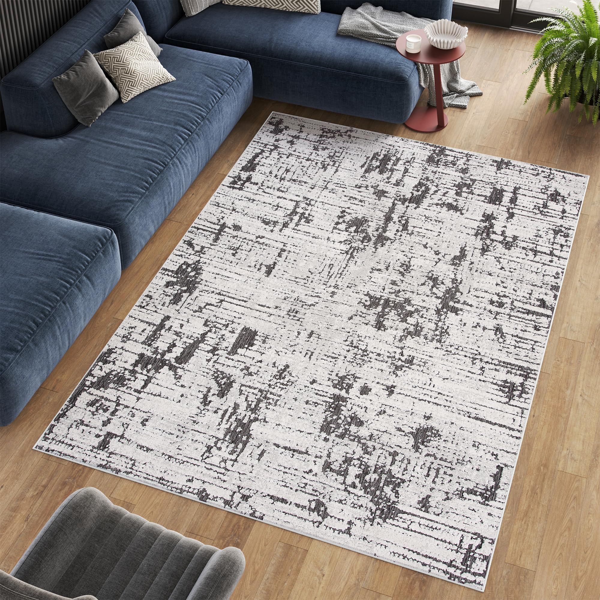 Tapiso Lotus dywan z krótkim włosiem, kremowy, czarny, ecru, nowoczesne wzornictwo, do salonu, sypialni, patchwork, wygląd 3D, Ökotex 140 x 200 cm