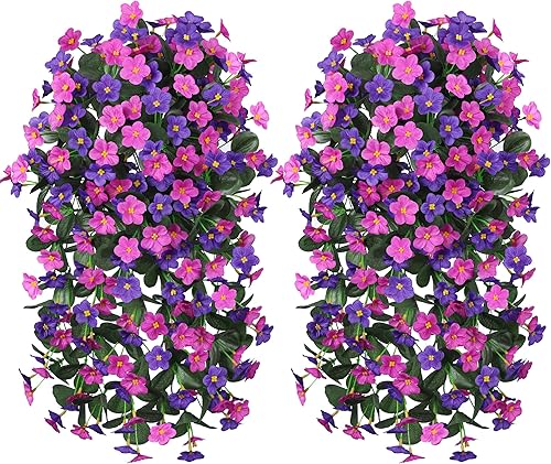Miniatura 7 de Flores Artificiales Falsas Colgantes Plantas para Decoración de Exterior Invierno Verano, 2PCS Flores de Margarita de Seda Sintética de Aspecto Real