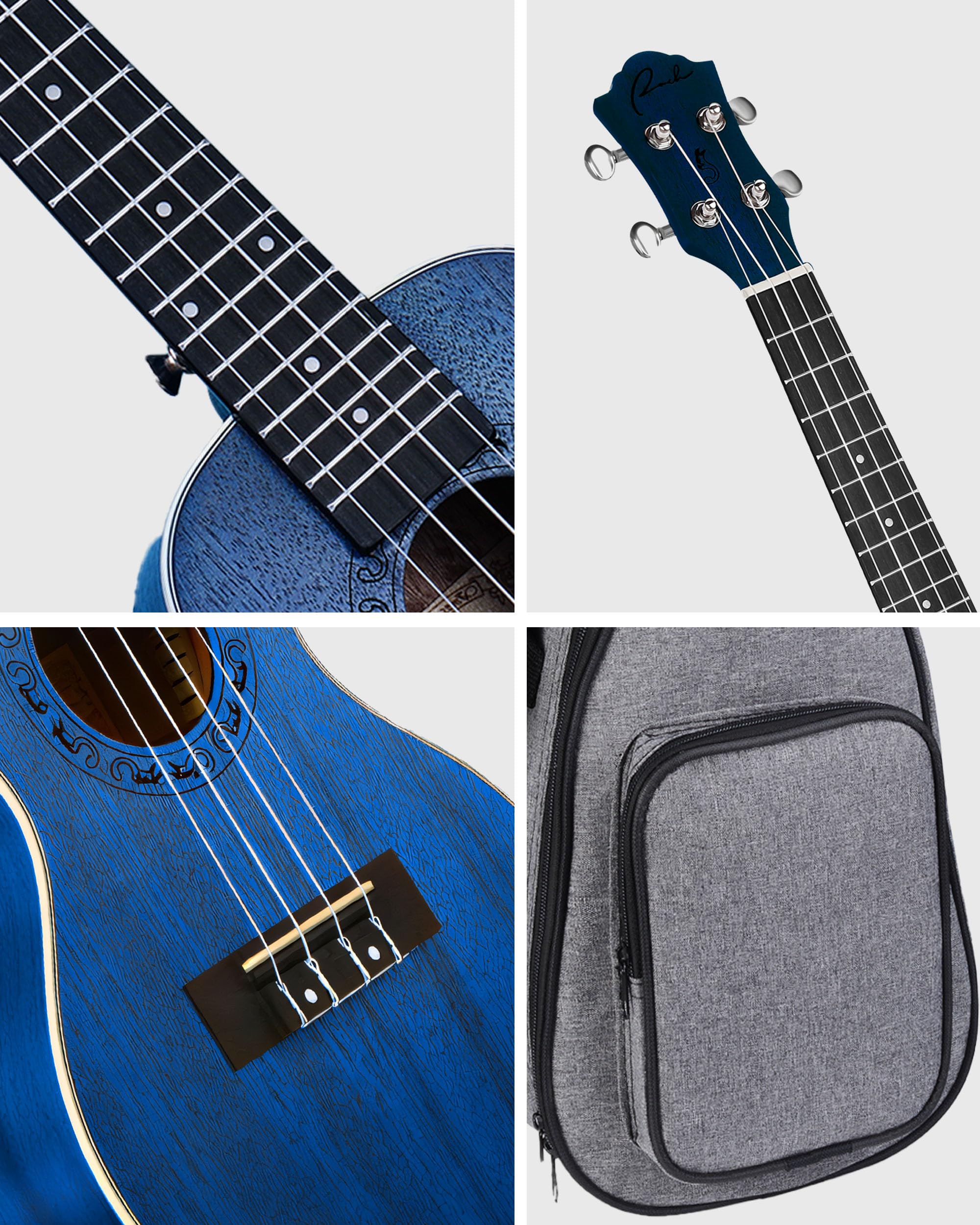 Tenor Ukulele Ranch 66 cm profesjonalny drewniany instrument ukelele z darmowymi lekcjami online i torbą koncertową, mała gitara hawajska, gwiaździsty niebieski