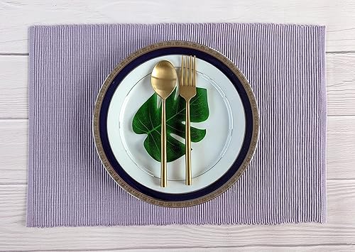 Miniatura 2 de AVKA Studio - Juego de 6 manteles individuales acanalados 100% algodón, 13 x 19.5 pulgadas, color morado, manteles de tela para uso diario y otoño,