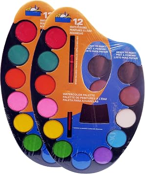 Watercolor Palette - 12 colors plus mixing slot - Brush included with holder- 2-Pack