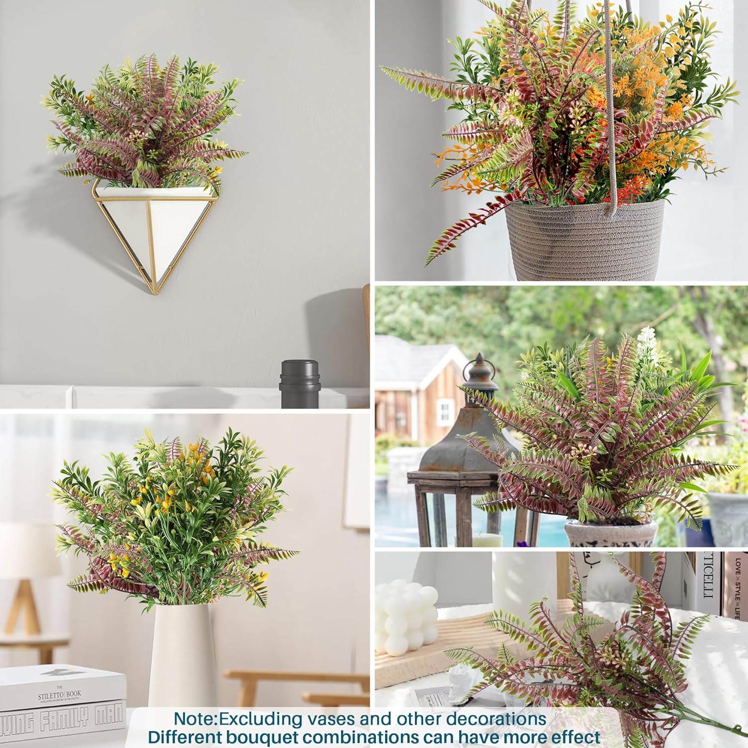 COARBOR 10 PCS Artificial Bushes Plastic Artificial Flowers Fake Outdoor Plants for Home Kitchen Party Flowers Arrangement Wedding Decorations, Purple Green