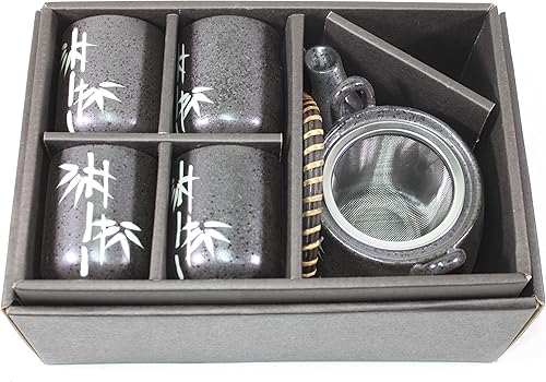 Miniatura 4 de Infusor de té y tetsubin de cerámica japonesa de bambú negro de 6 "con mango de ratán juego de té